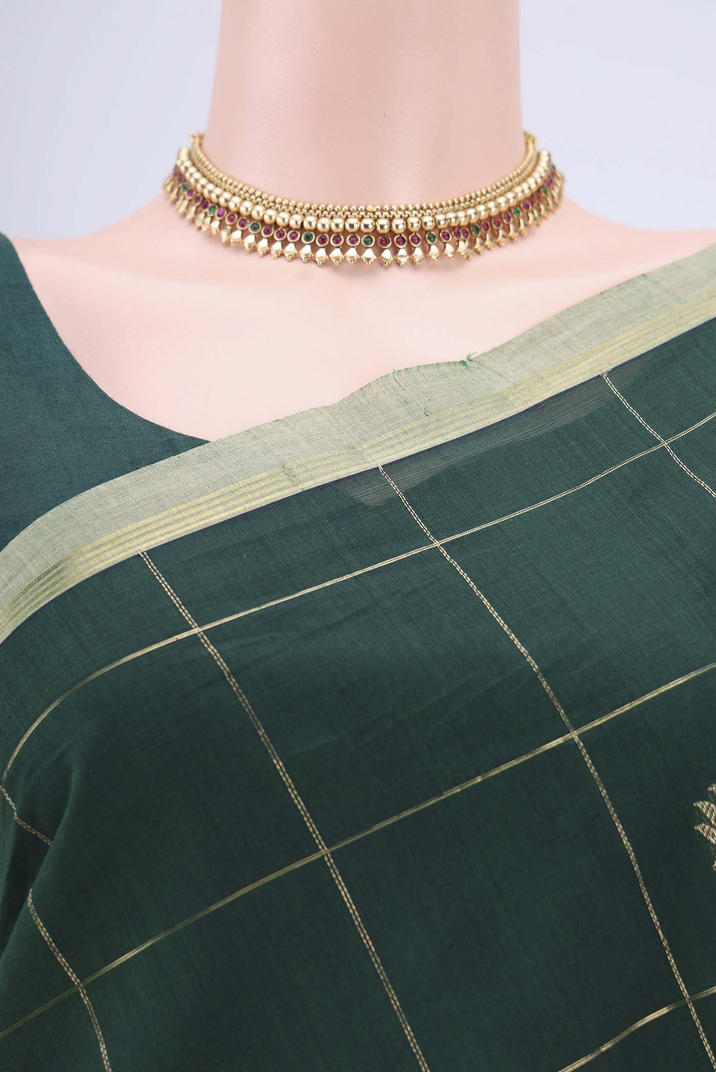 Bottle Green Kanchi Cotton Saree - Image 2