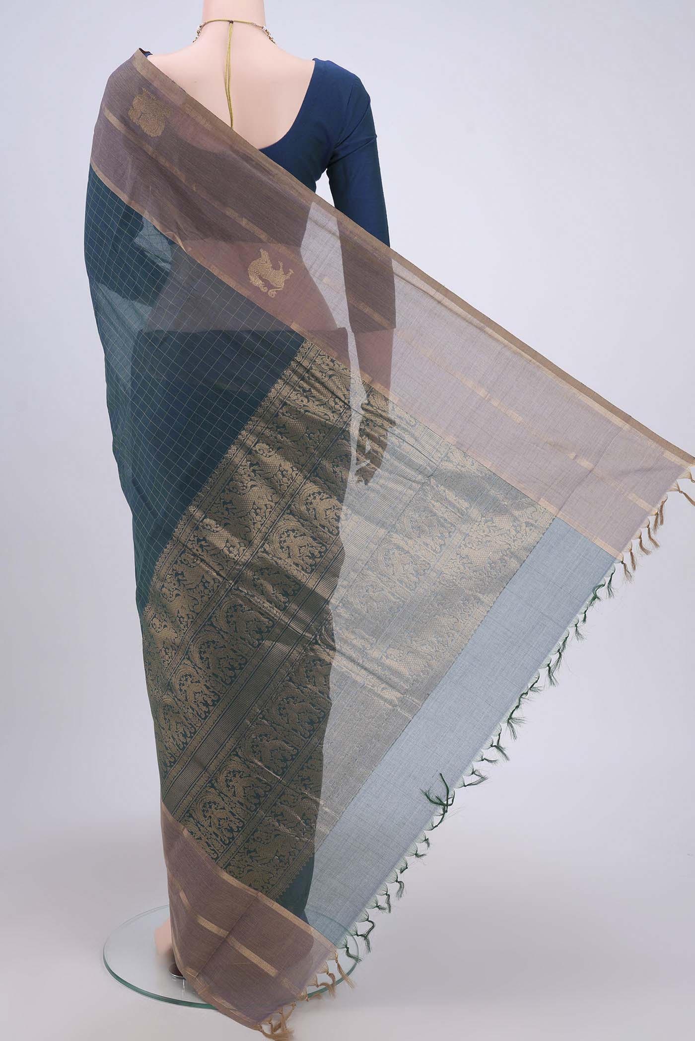 Blue Kanchi Cotton Saree - Image 3