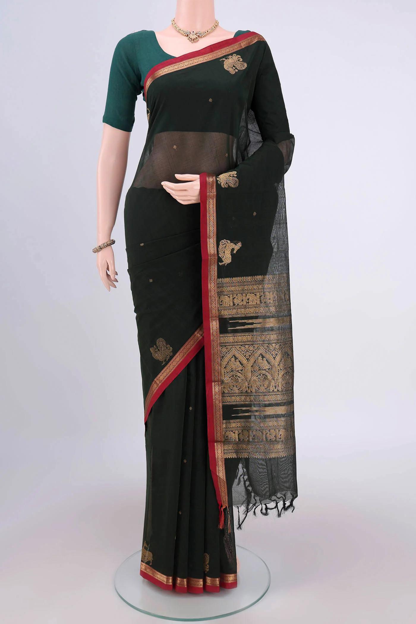 Bottle Green Kanchi Cotton Saree