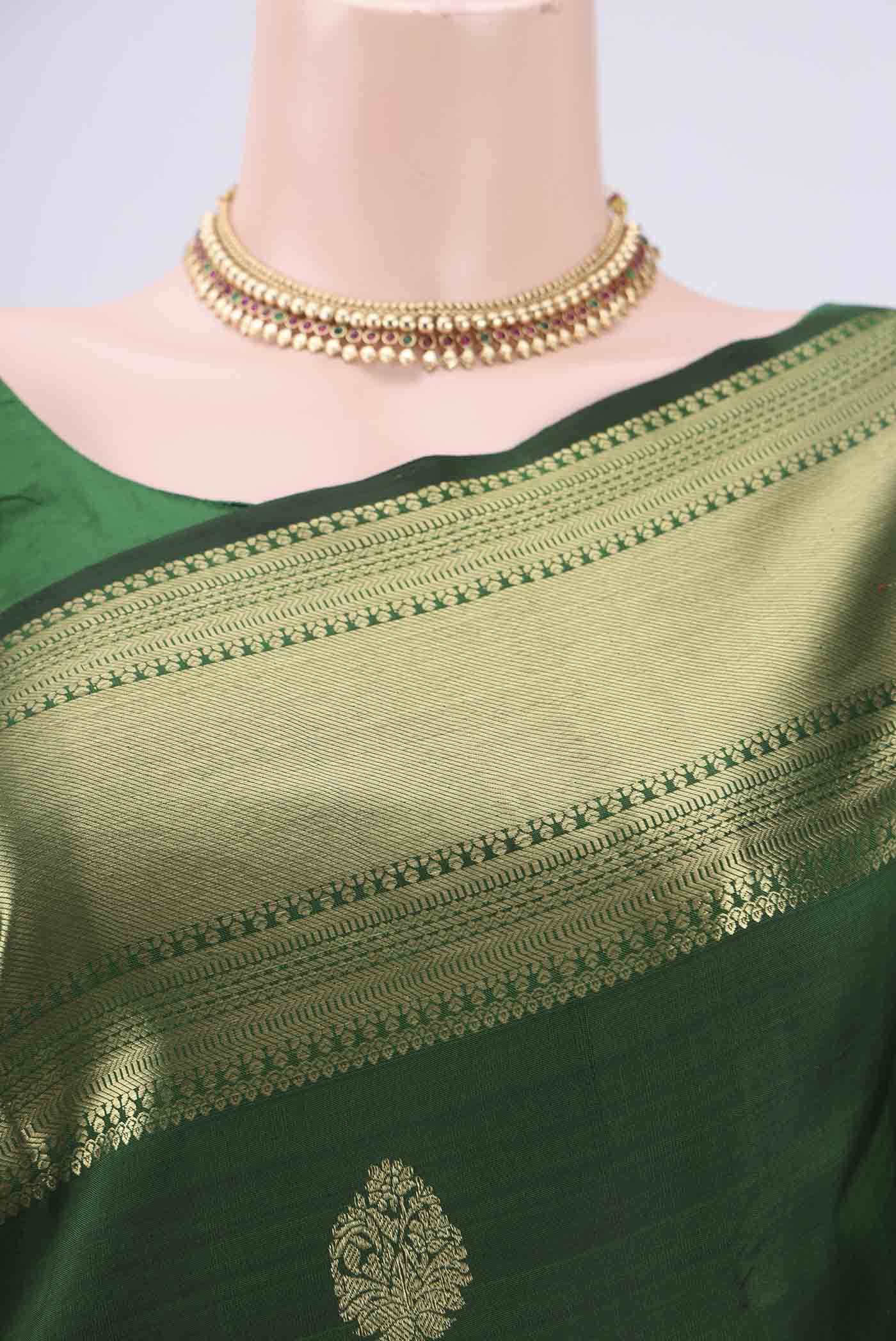 Bottle Green Kanchipuram Silk Saree - Image 2