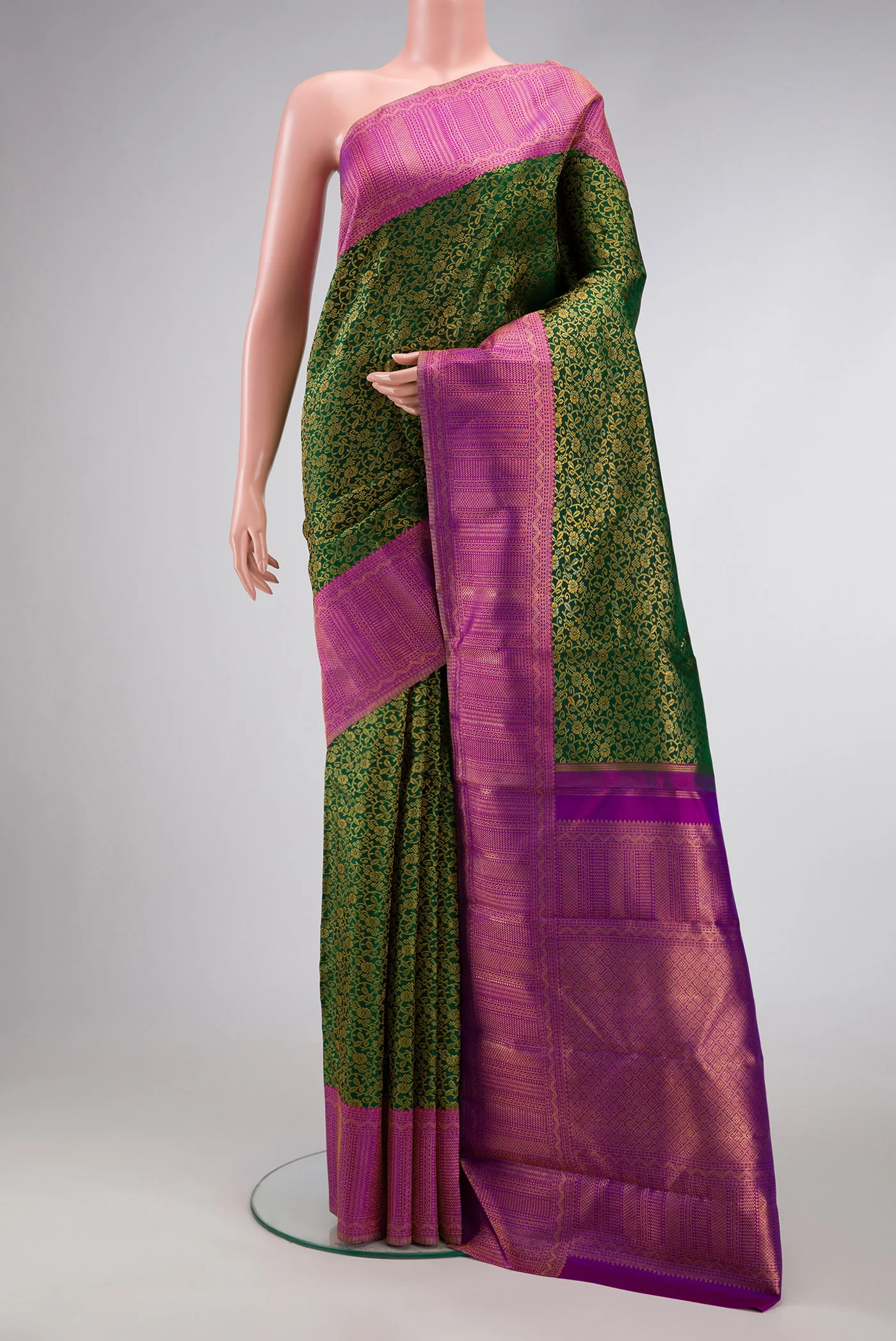 Bottle Green Kanchipuram Silk Saree