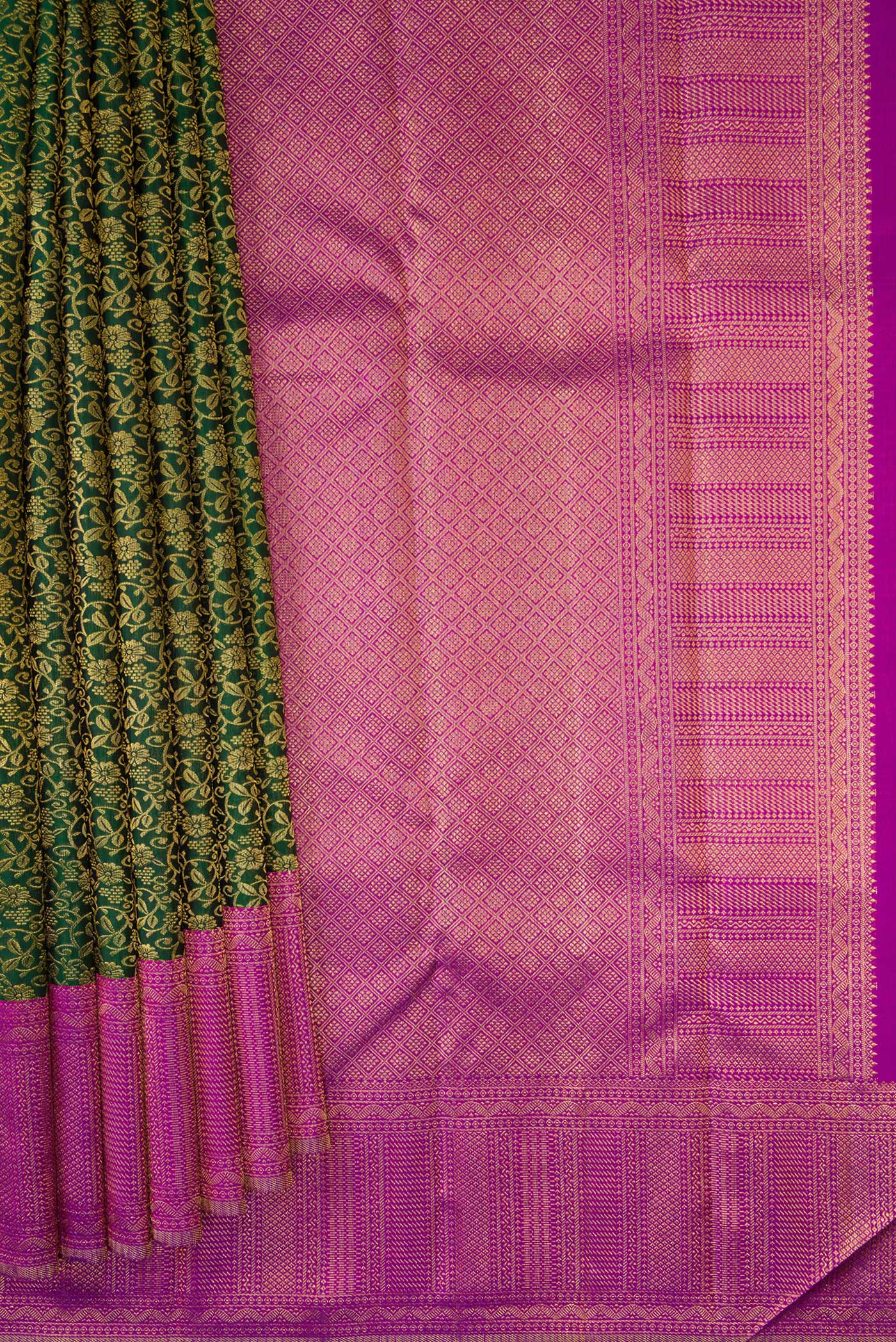 Bottle Green Kanchipuram Silk Saree - Image 4