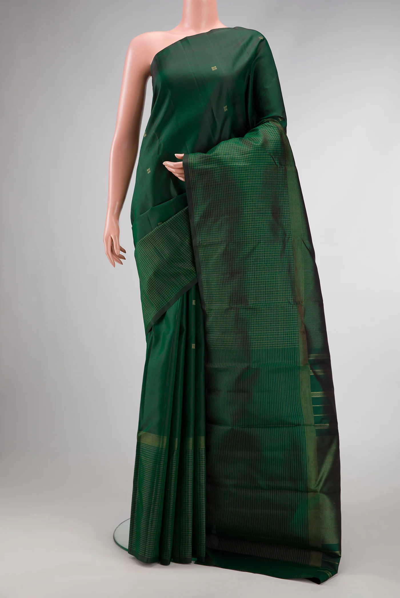 Pure Silk Pure Zari Bottle Green Kanchipuram Saree
