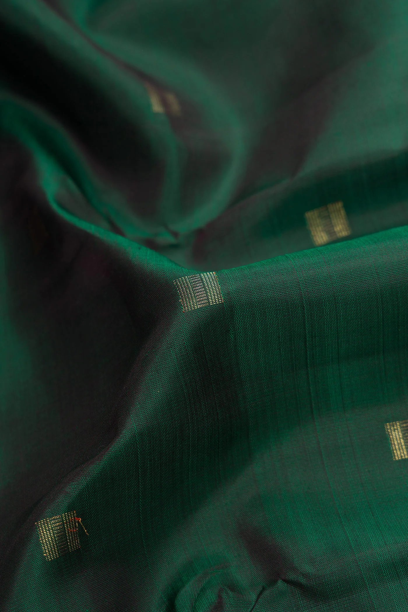 Pure Silk Pure Zari Bottle Green Kanchipuram Saree - Image 2