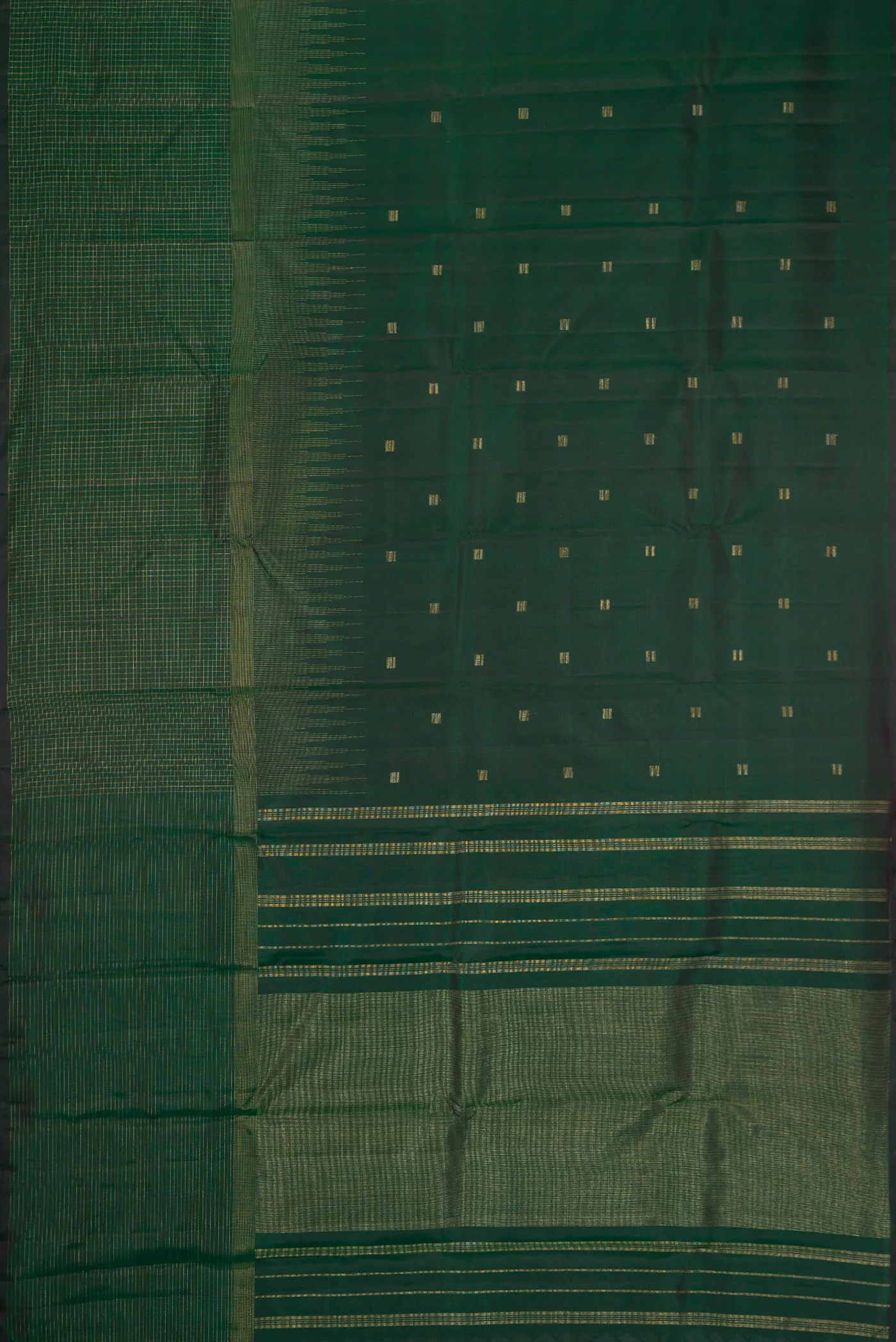 Pure Silk Pure Zari Bottle Green Kanchipuram Saree - Image 6