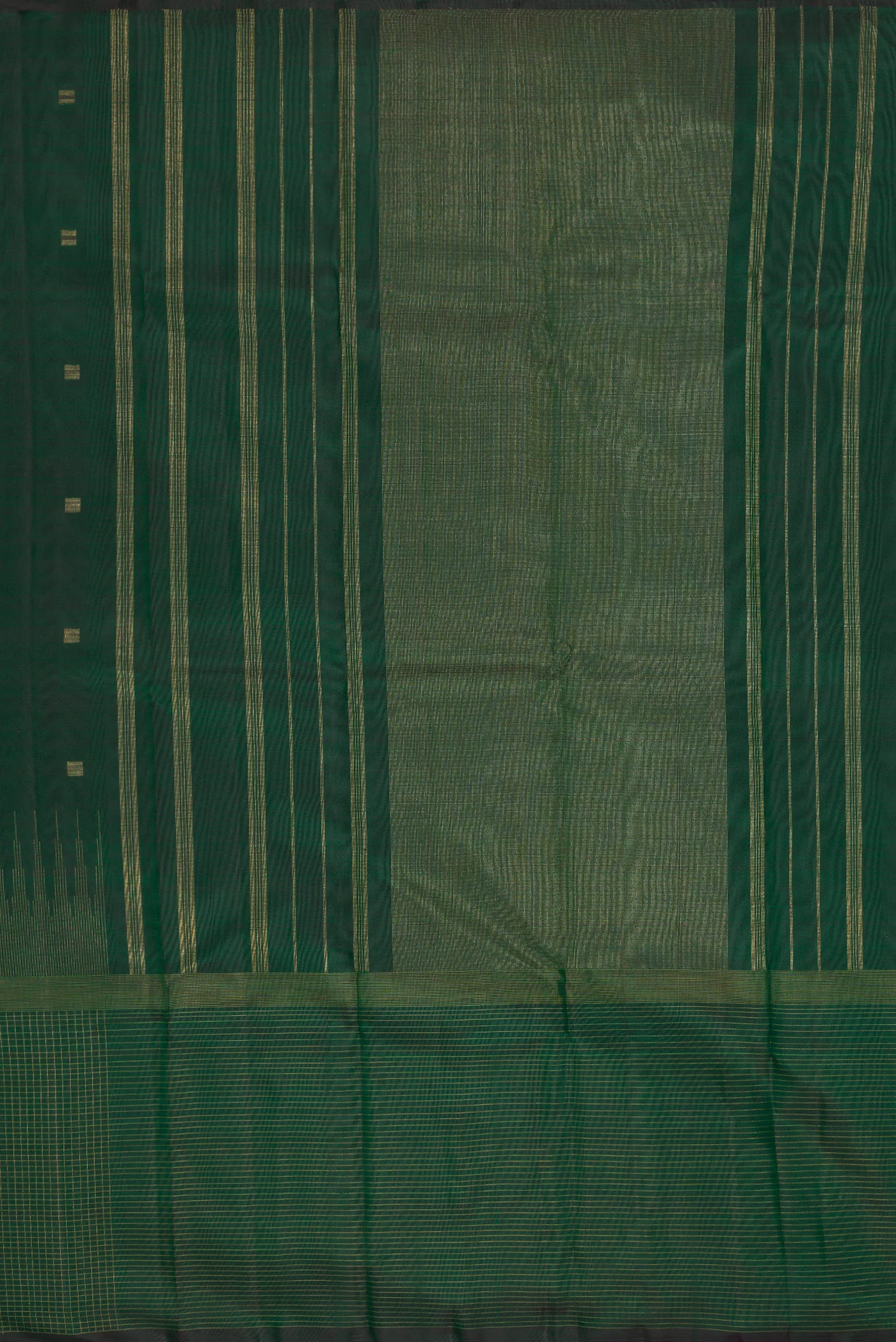 Pure Silk Pure Zari Bottle Green Kanchipuram Saree - Image 7