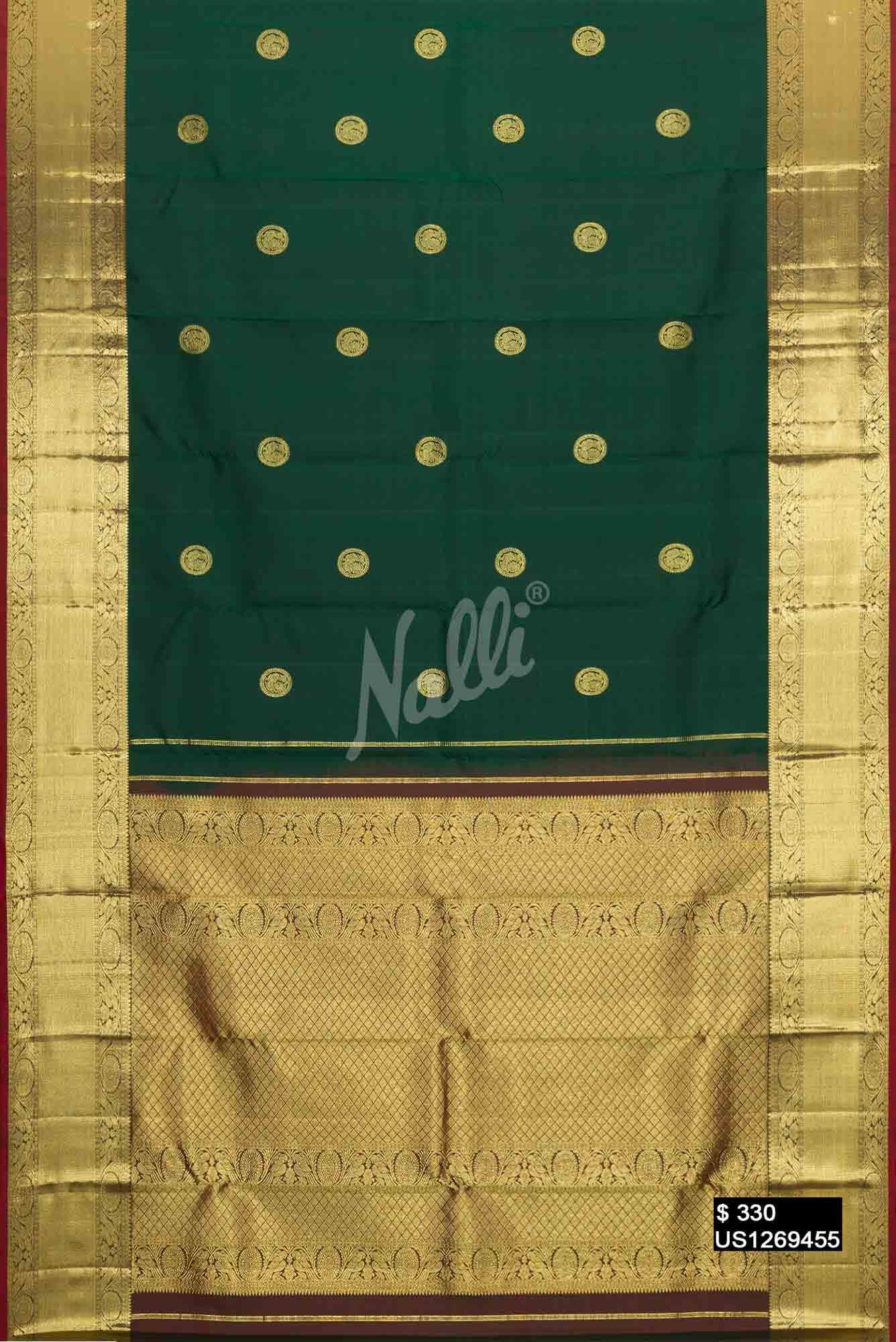 Bottle Green Kanchipuram Silk Saree