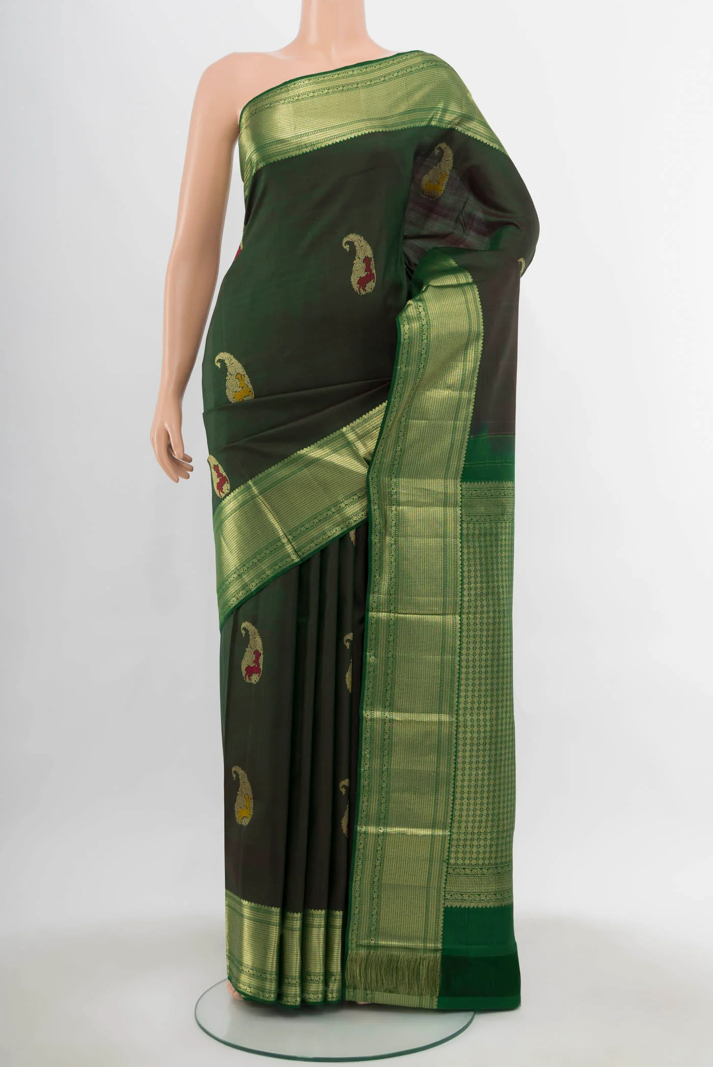 Bottle Green Kanjivaram Silk Saree