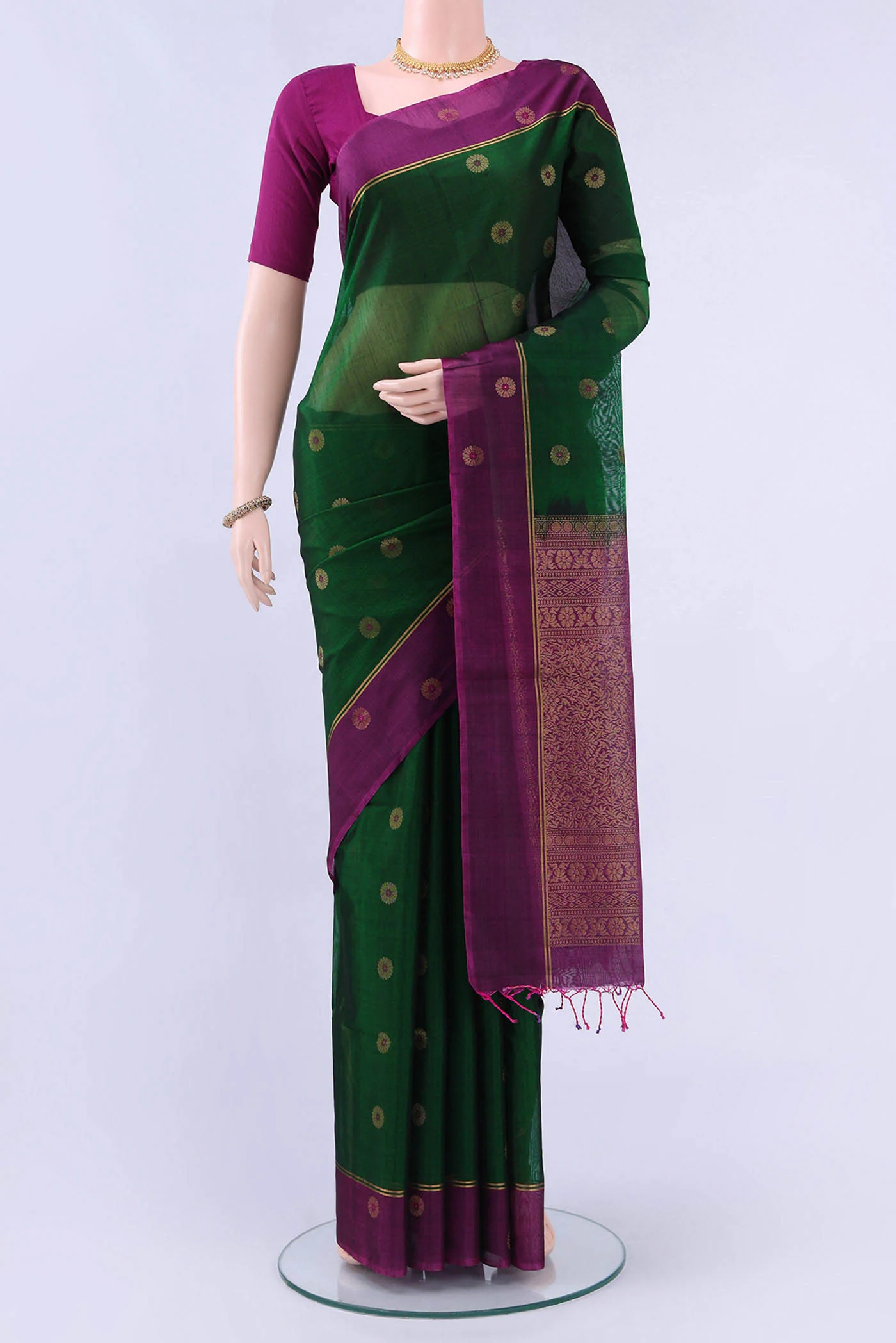 Bottle Green Kora Cotton Saree