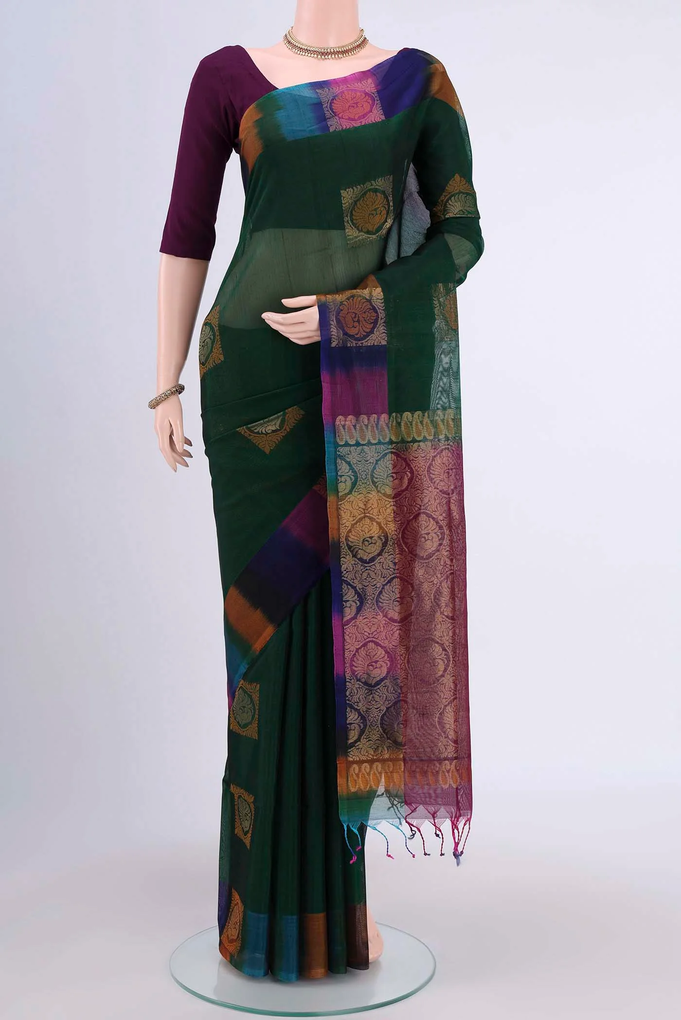 Bottle Green Silk Cotton Saree