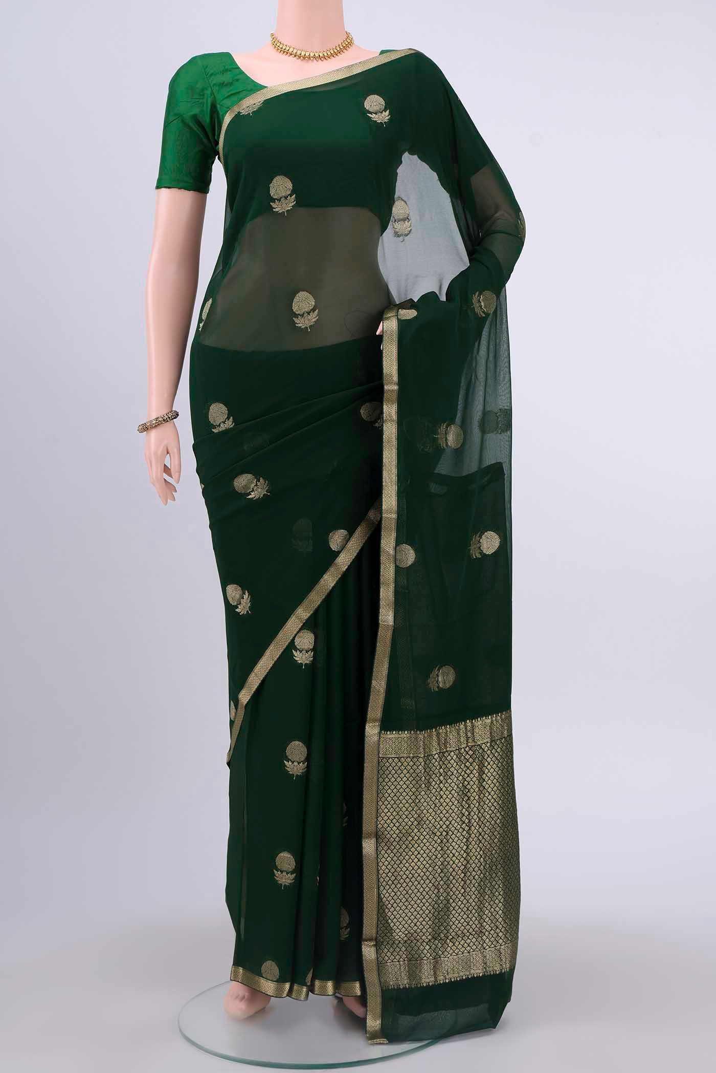 Bottle Green Mysore Georgette Saree