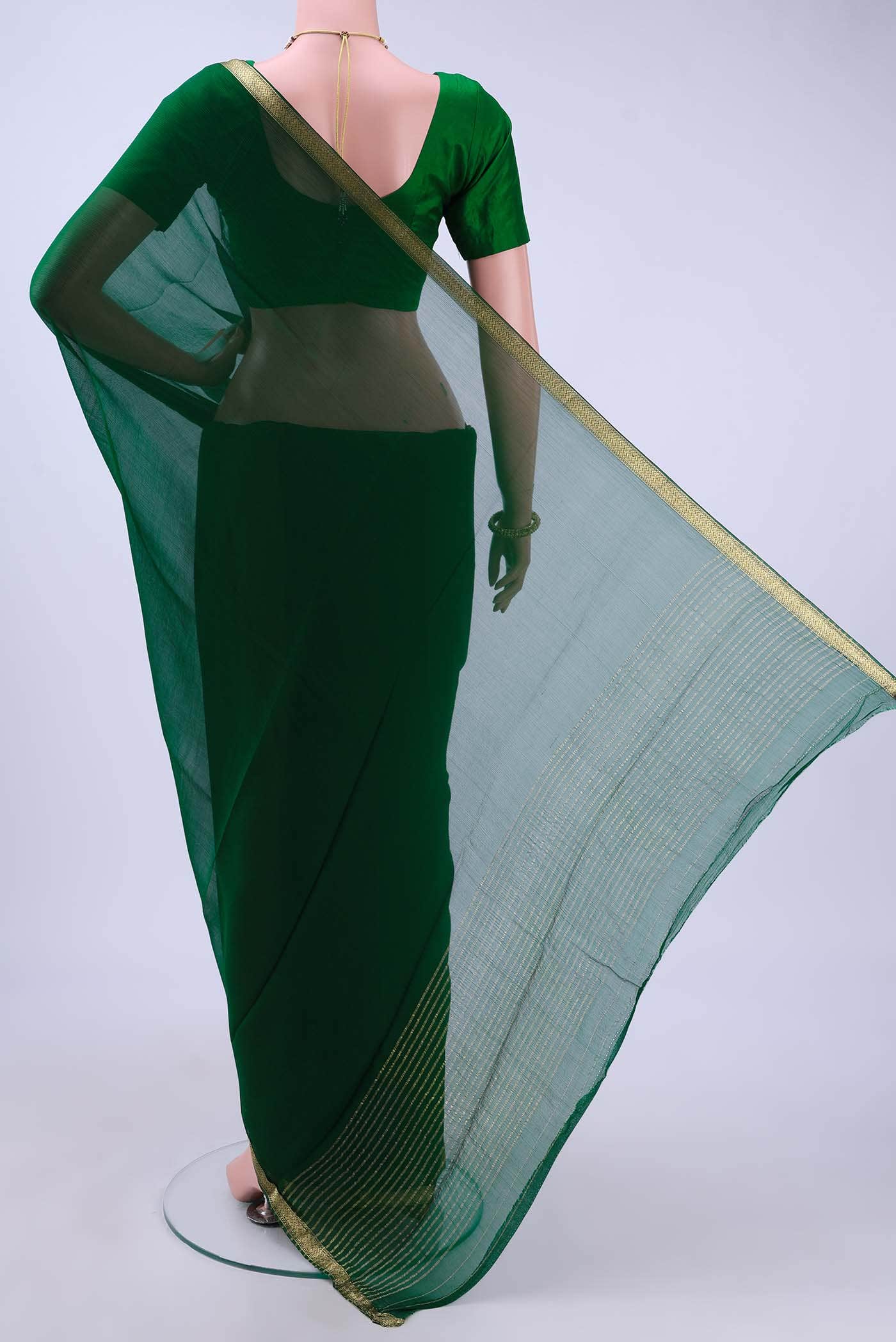 Bottle Green Mysore Chiffon Saree - Image 2