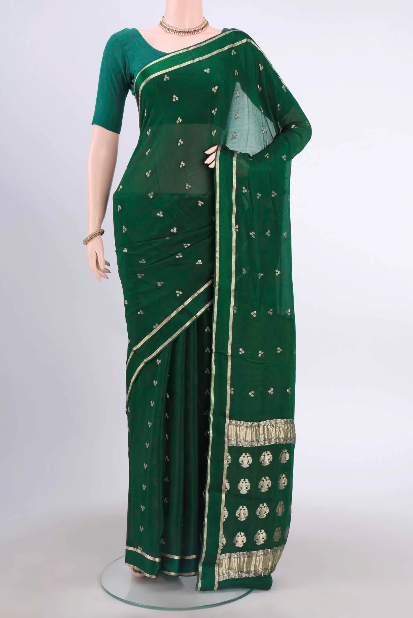 Bottle Green Mysore Crepe Saree