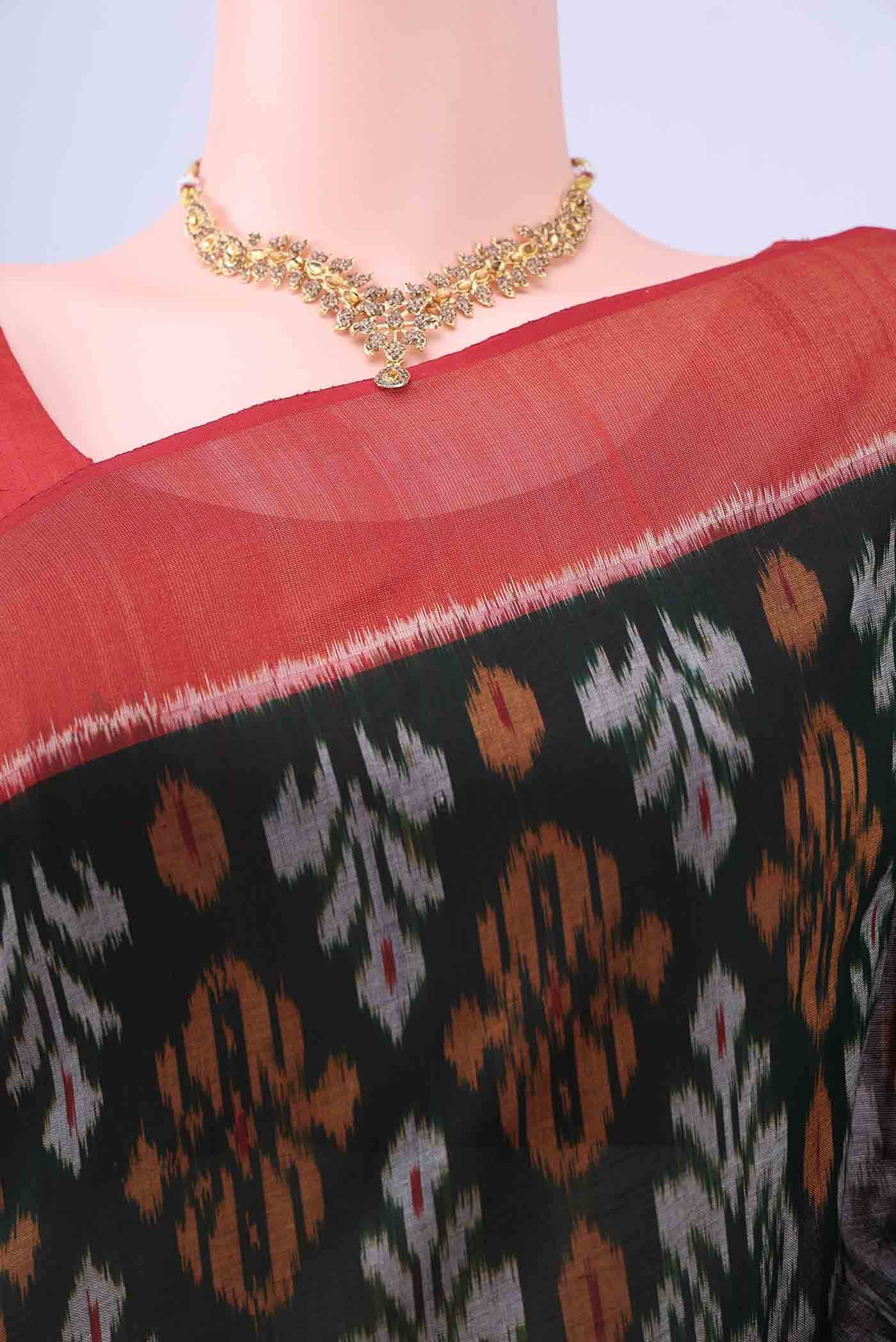 Bottle Green Pochampally Cotton Saree - Image 3