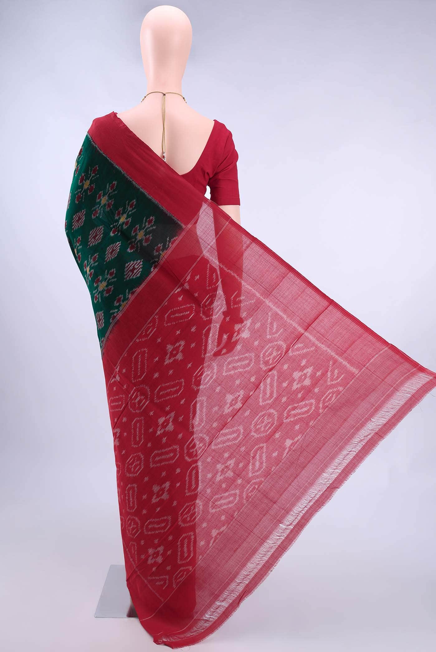 Bottle Green Pochampally Cotton Saree - Image 2