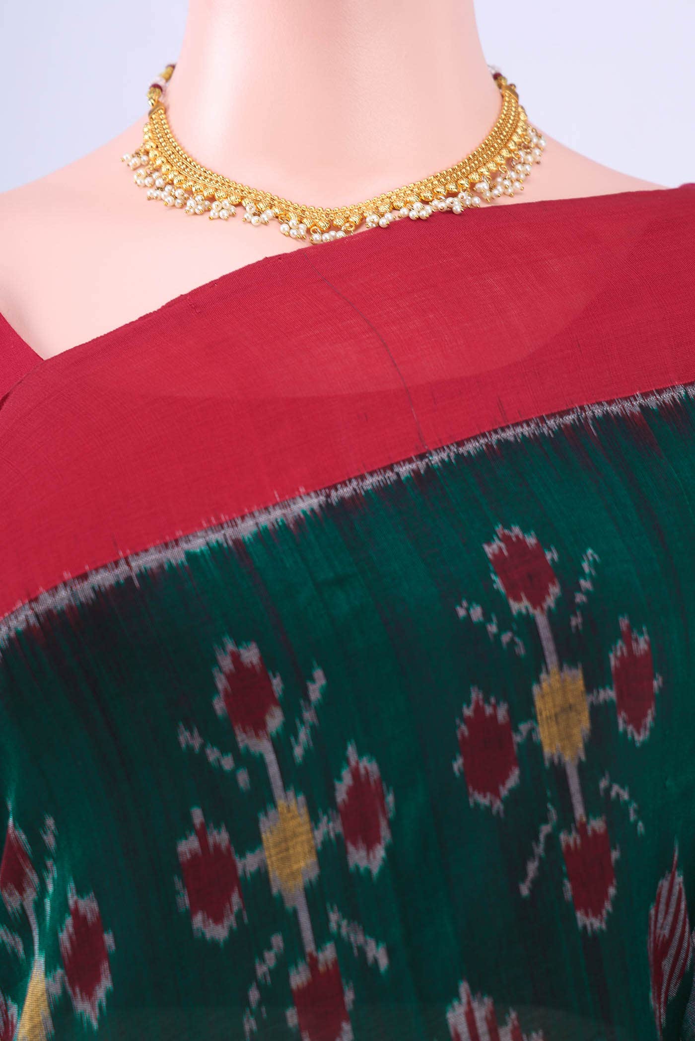 Bottle Green Pochampally Cotton Saree - Image 3