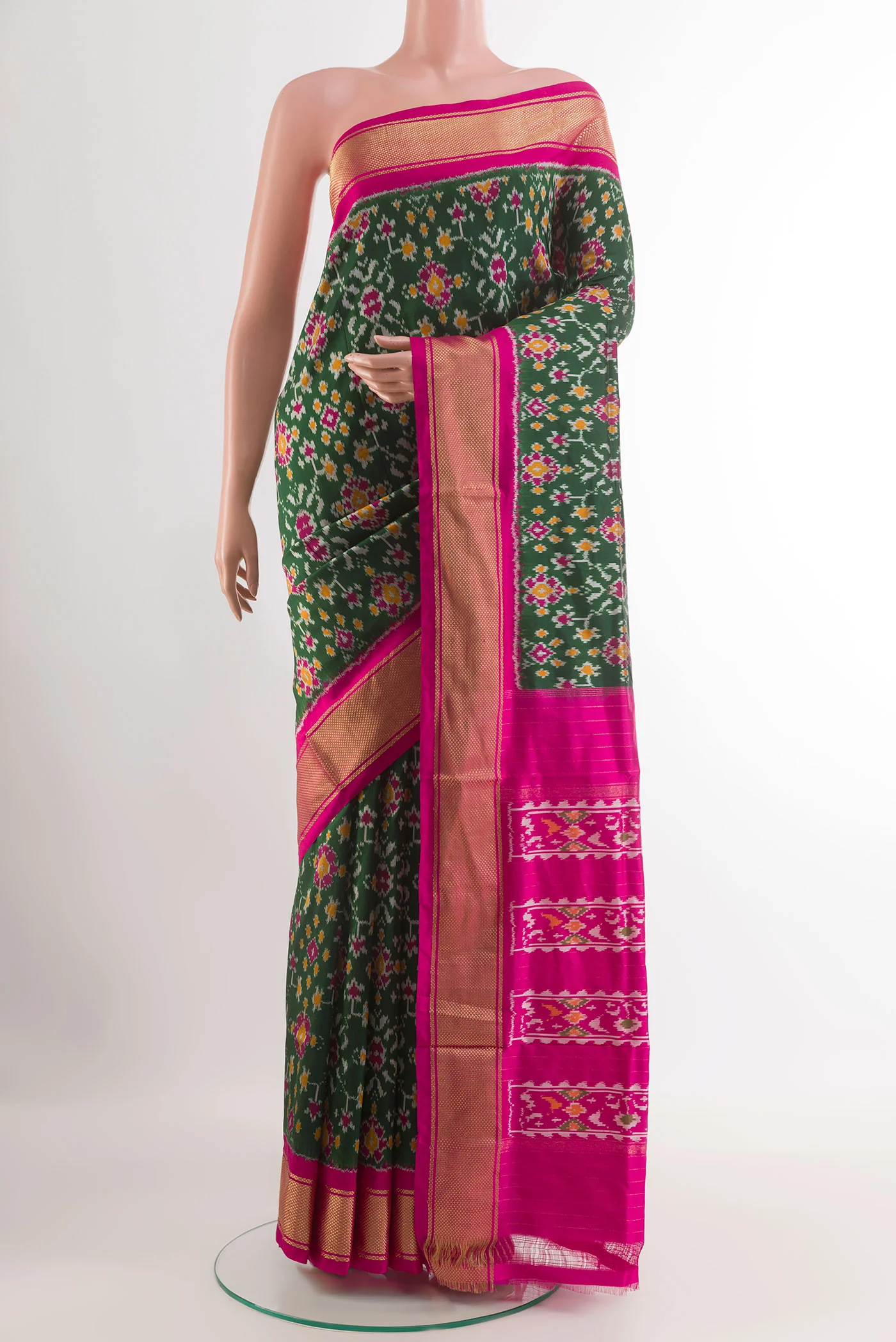 Bottle Green Pochampally Silk Saree