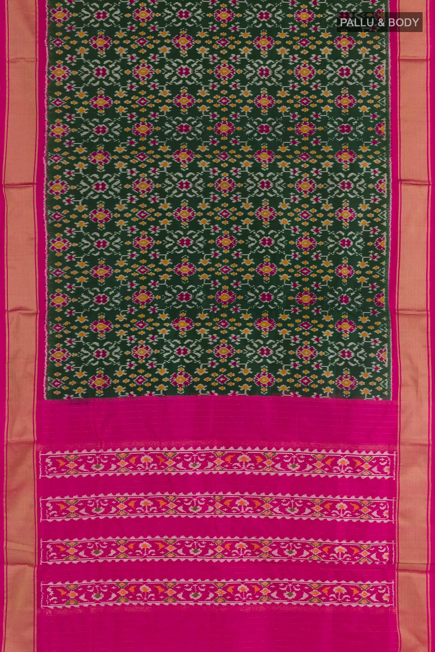 Bottle Green Pochampally Silk Saree - Image 3