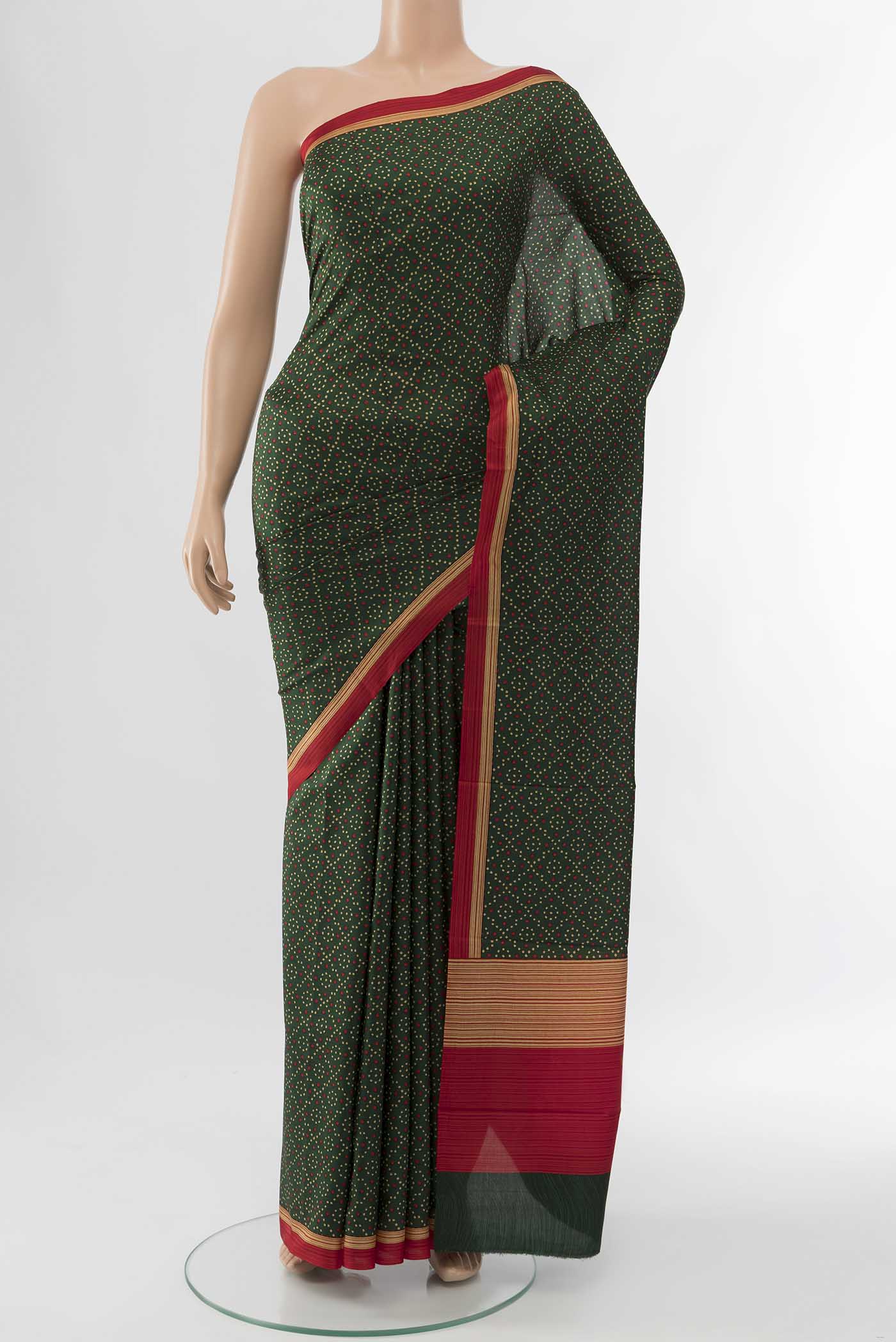 Bottle Green Printed Silk Saree