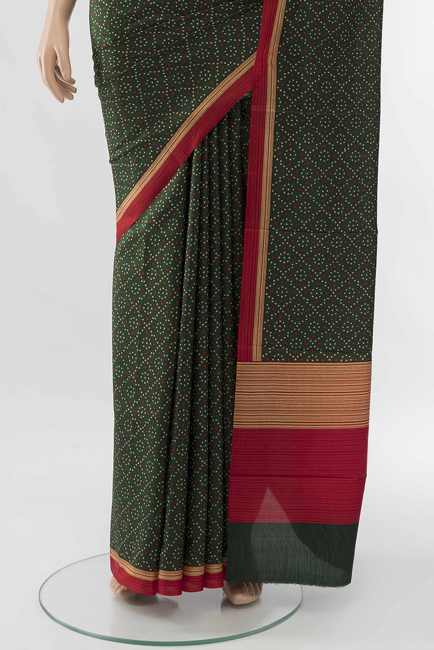 Bottle Green Printed Silk Saree - Image 3