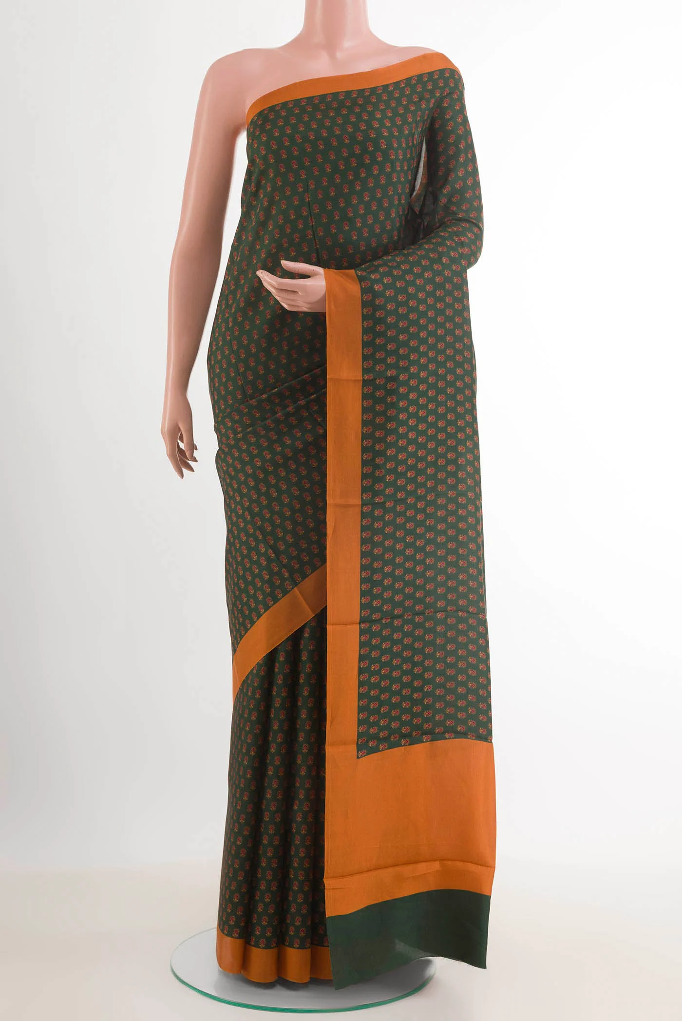 Bottle Green Printed Silk Saree