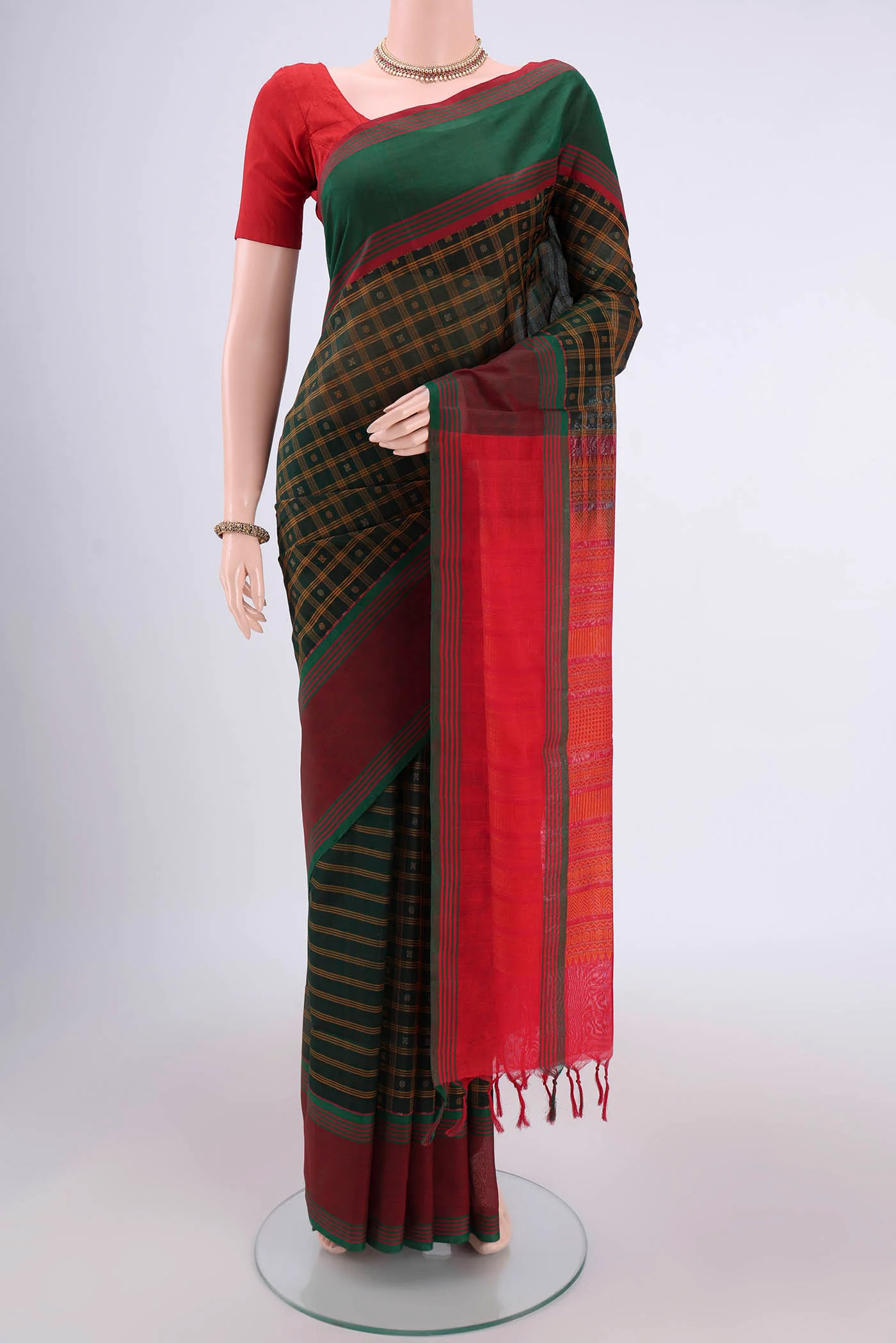 Bottle Green Silk Cotton Saree