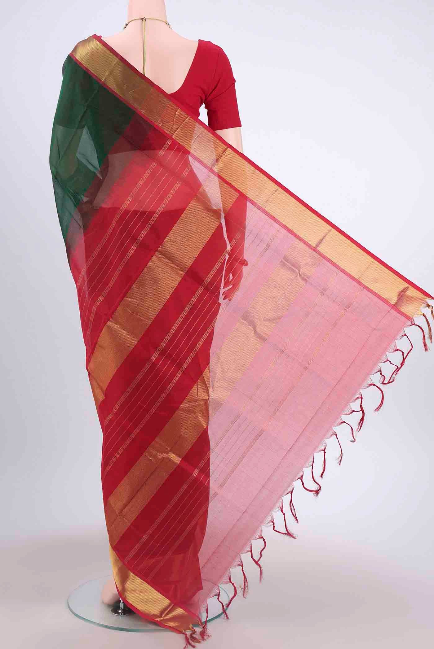 Bottle Green Silk Cotton Saree - Image 3