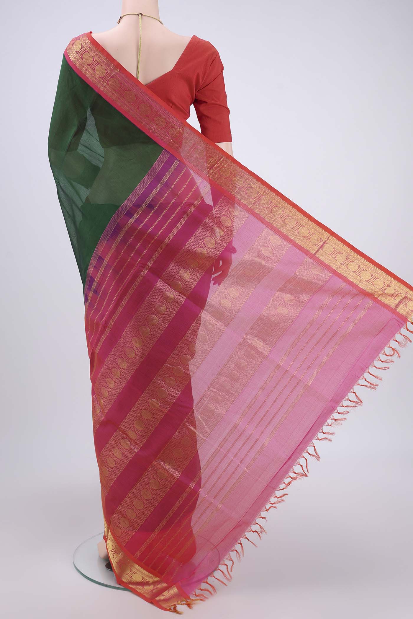 Bottle Green Silk Cotton Saree - Image 3