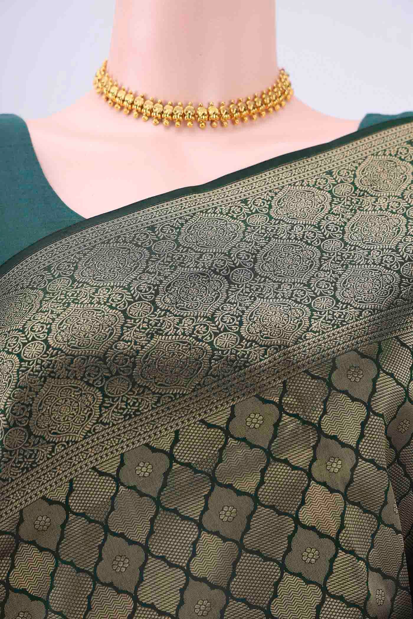 Bottle Green Soft Silk Saree - Image 2