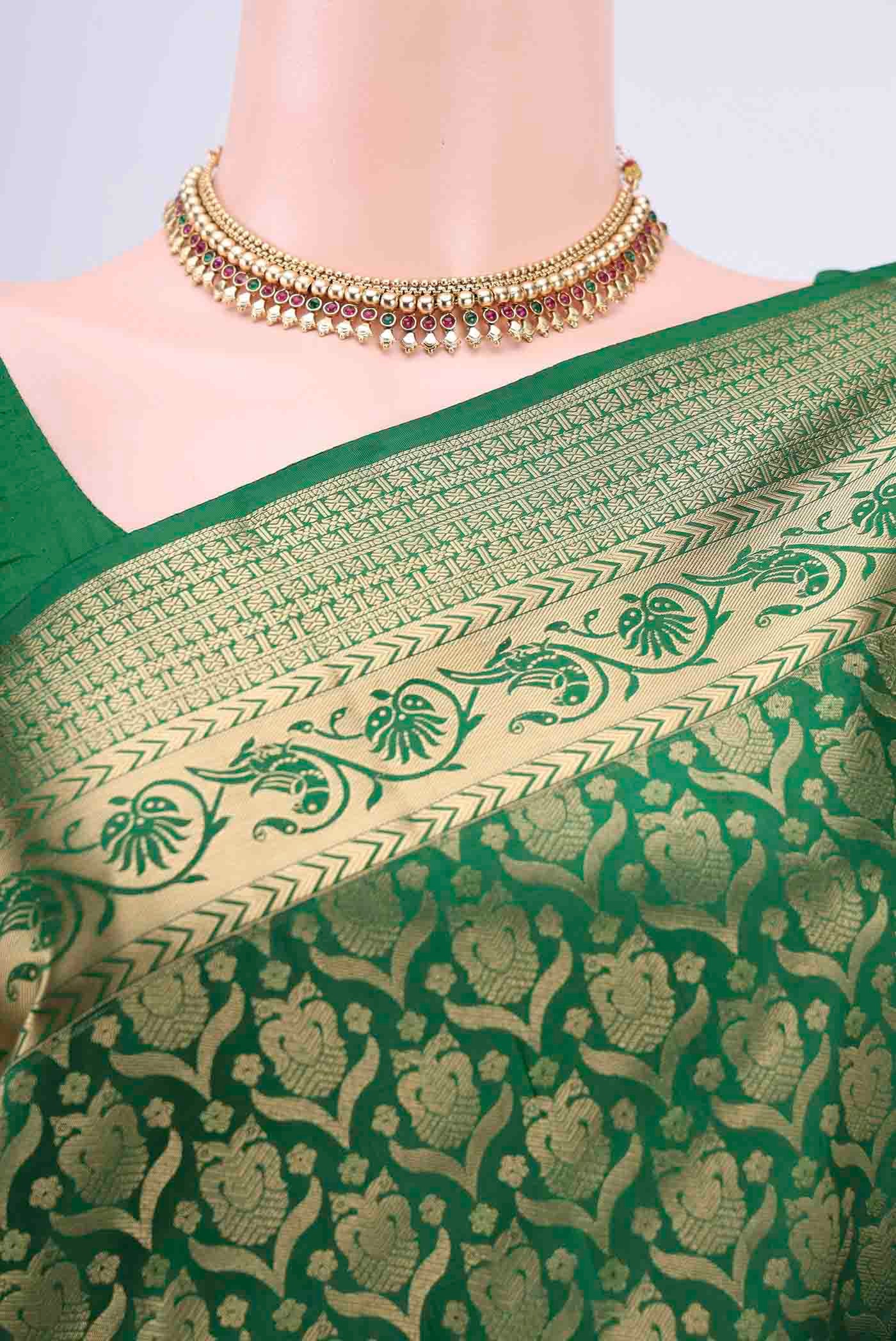 Bottle Green Soft Silk Saree - Image 2