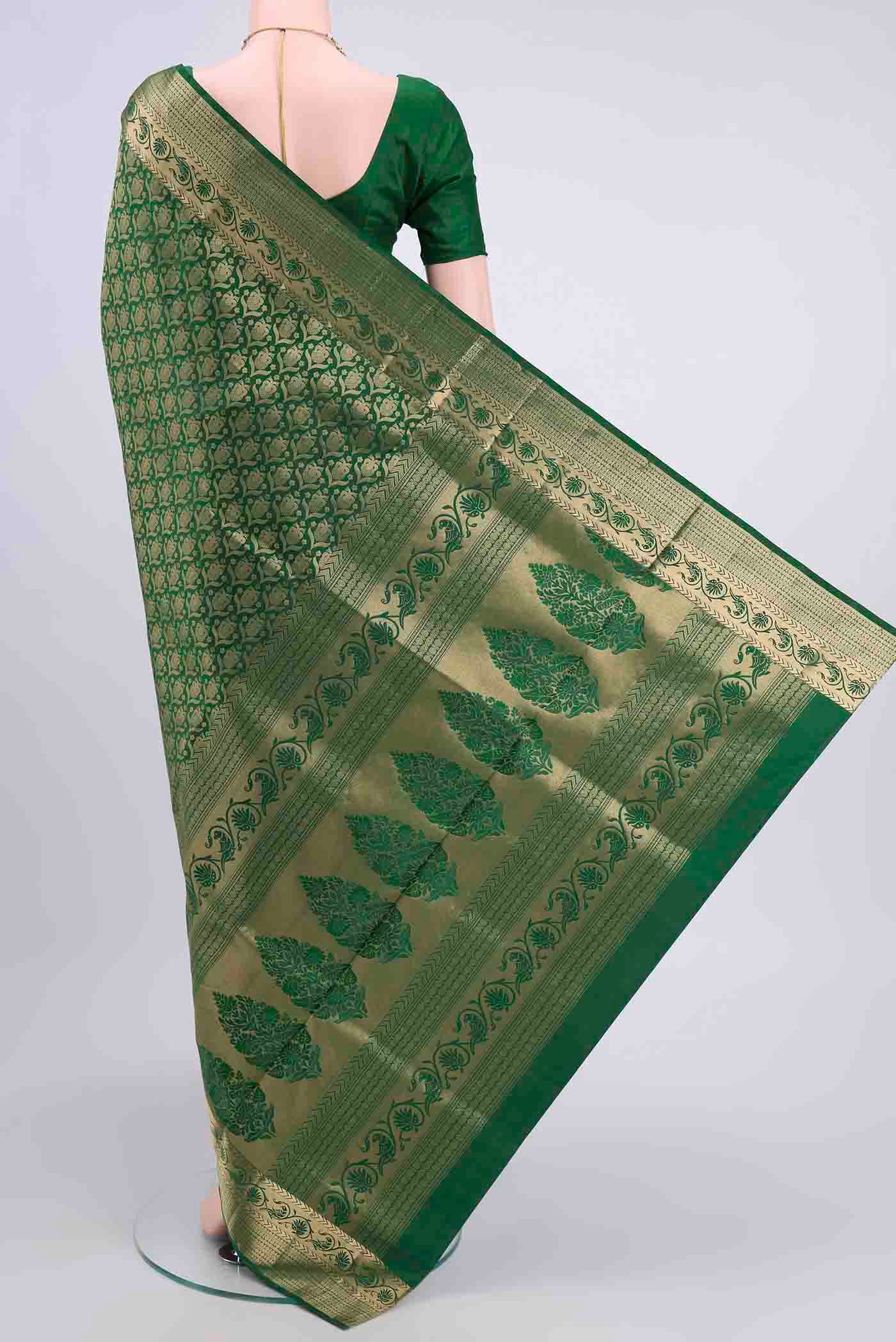 Bottle Green Soft Silk Saree - Image 3