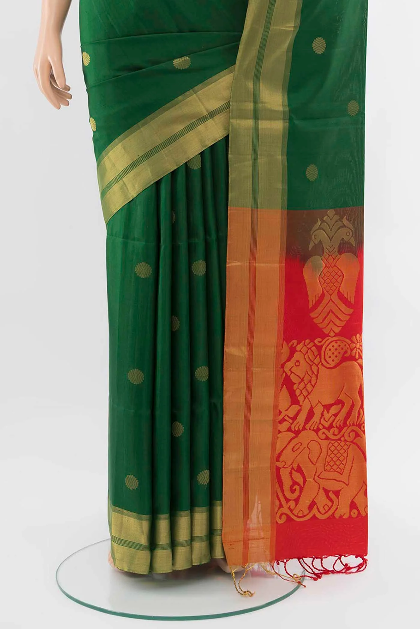 Bottle Green Soft Silk Saree - Image 3