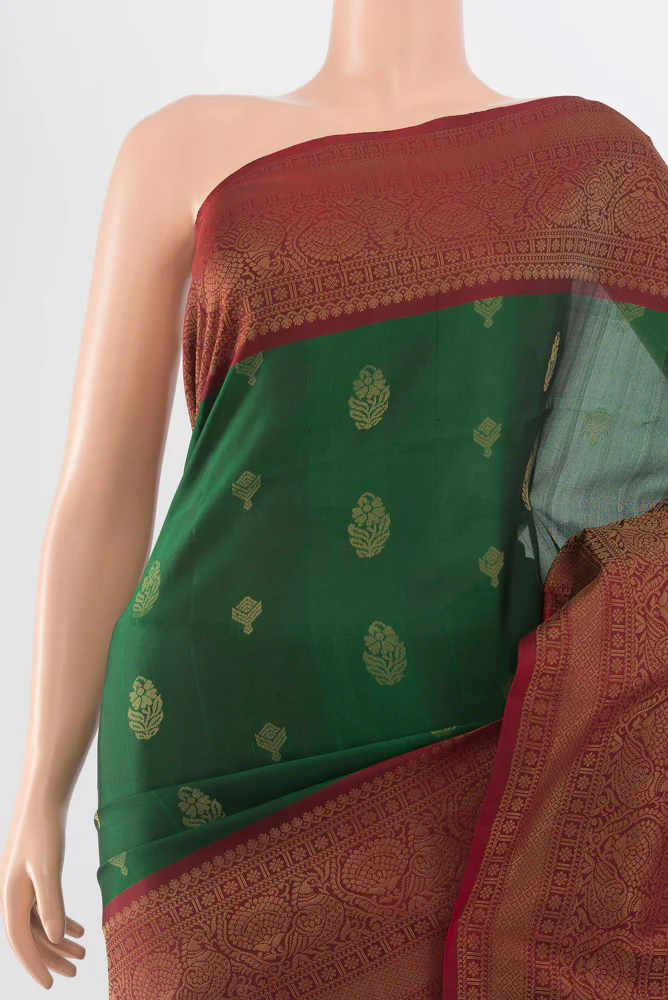 Bottle Green Soft Silk Saree - Image 2