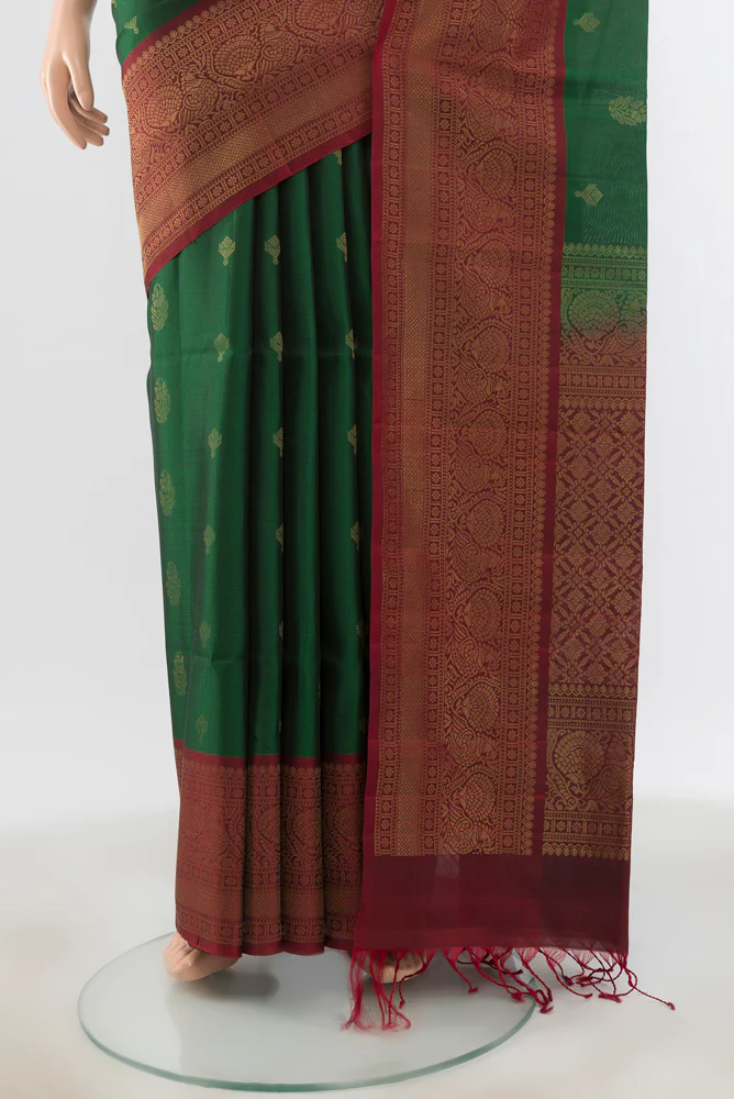 Bottle Green Soft Silk Saree - Image 3