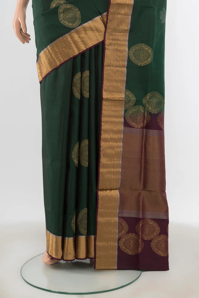 Bottle Green Soft Silk Saree - Image 3