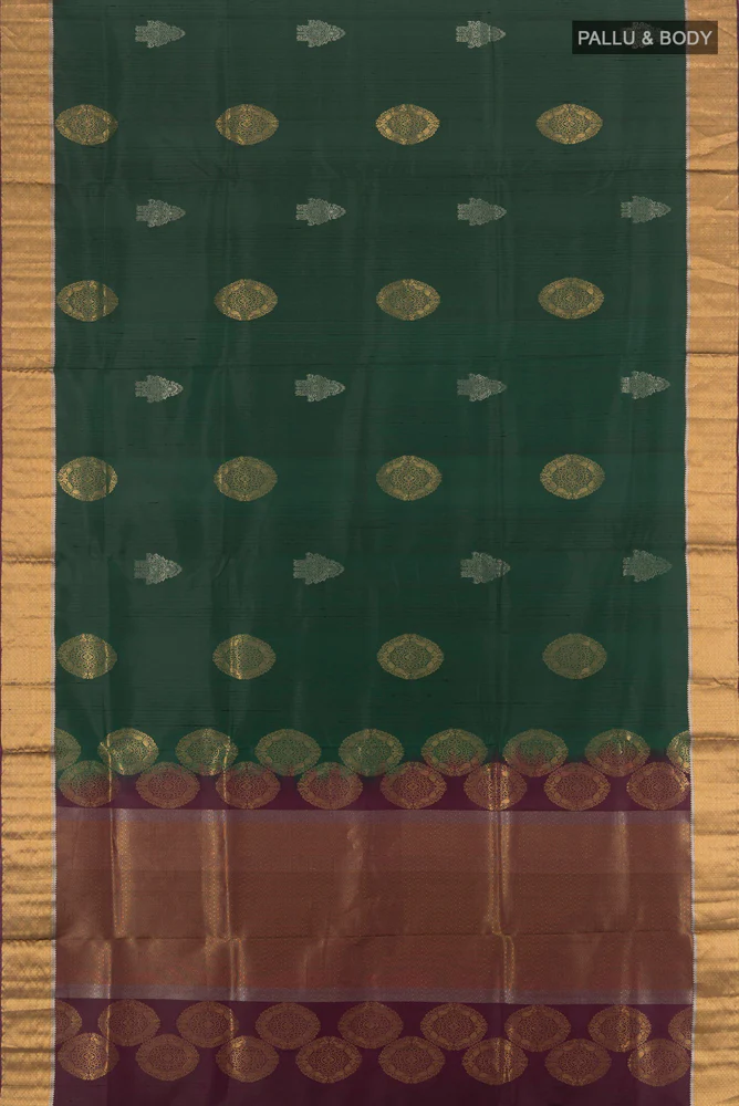 Bottle Green Soft Silk Saree - Image 5
