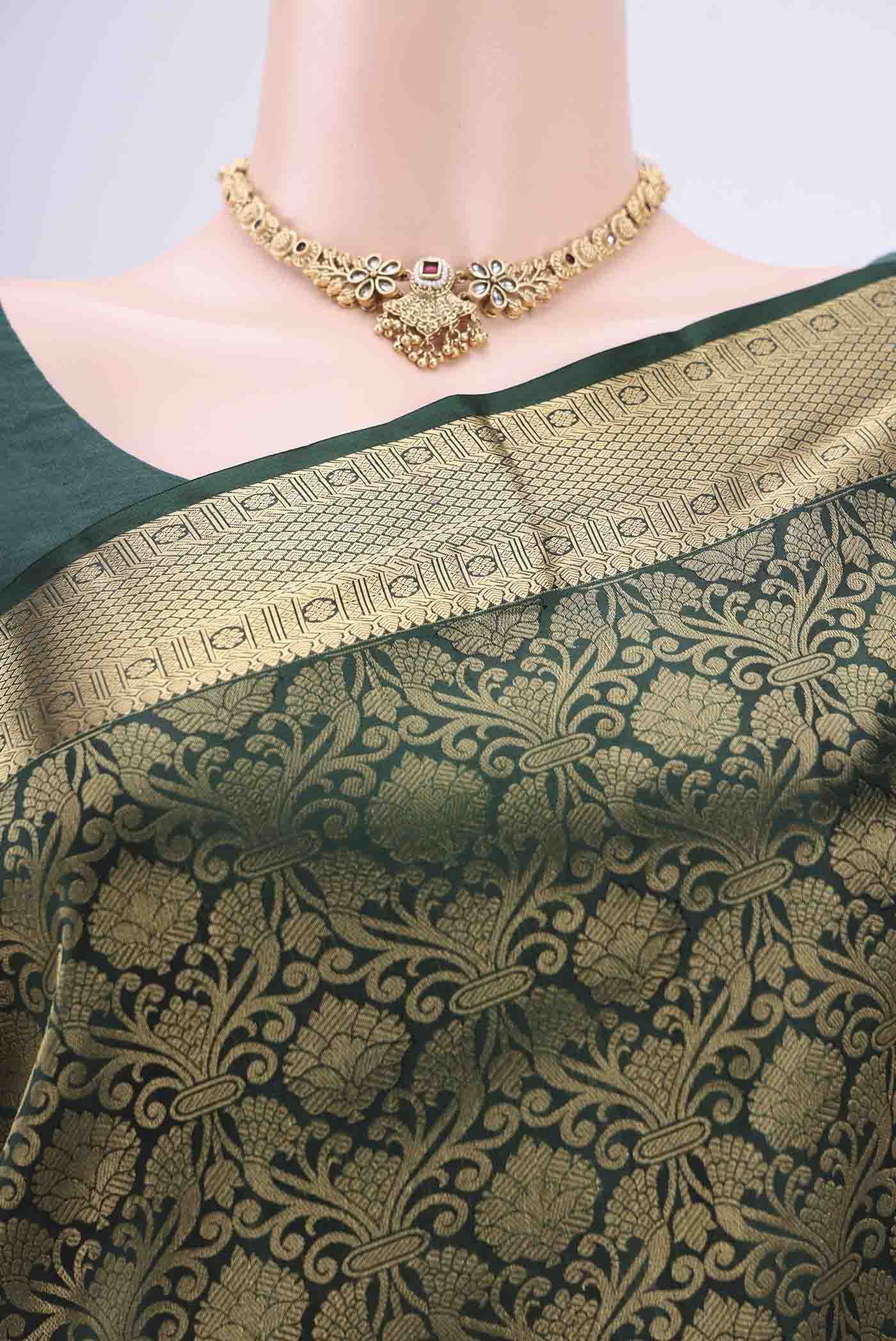 Bottle Green Soft Silk Saree - Image 2