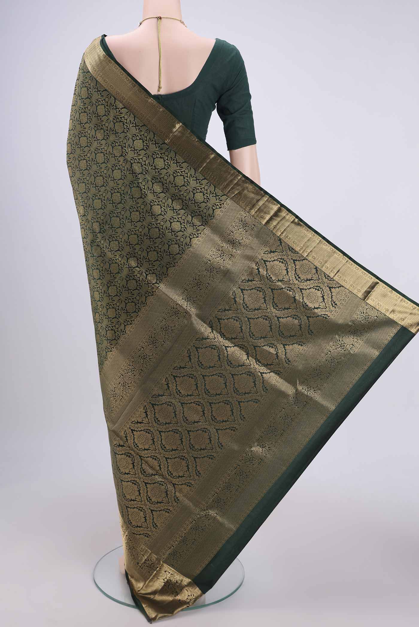 Bottle Green Soft Silk Saree - Image 3