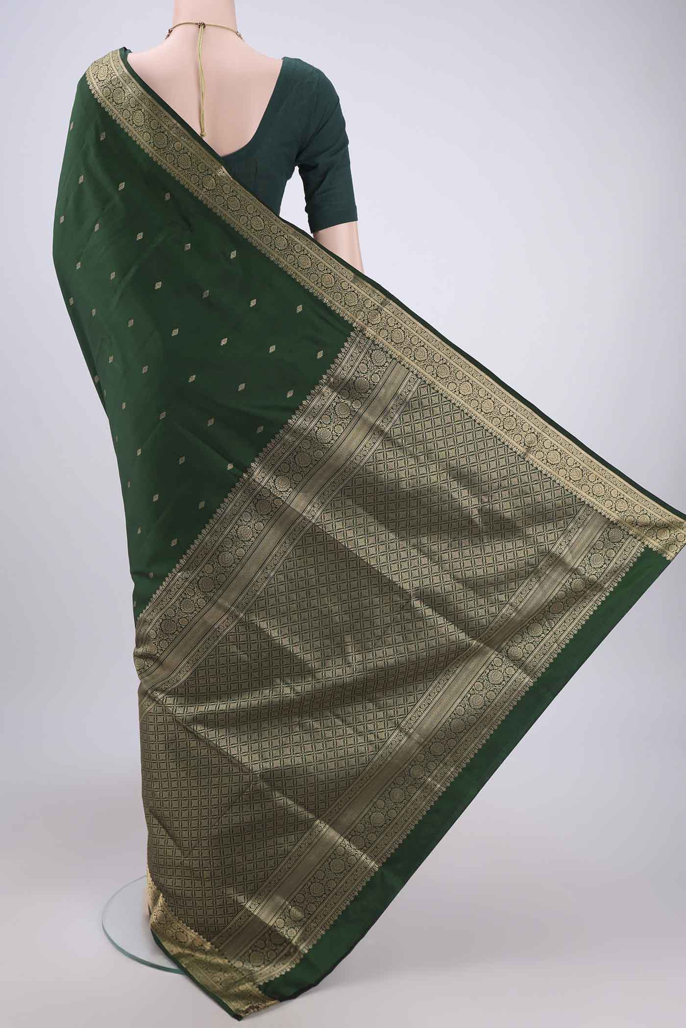 Bottle Green Soft Silk Saree - Image 3