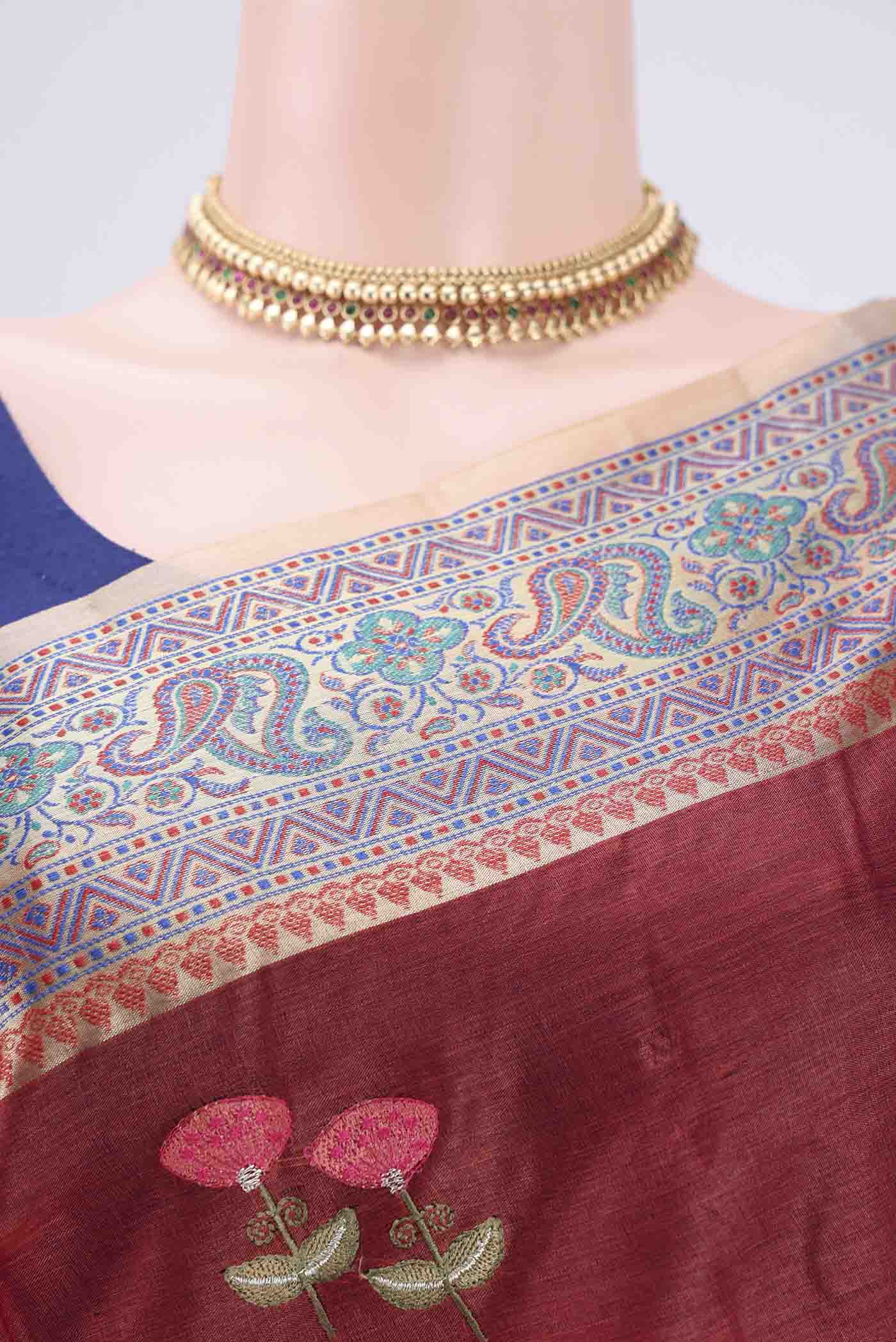 Rust Banarasi Tussar Silk Saree - Image 2