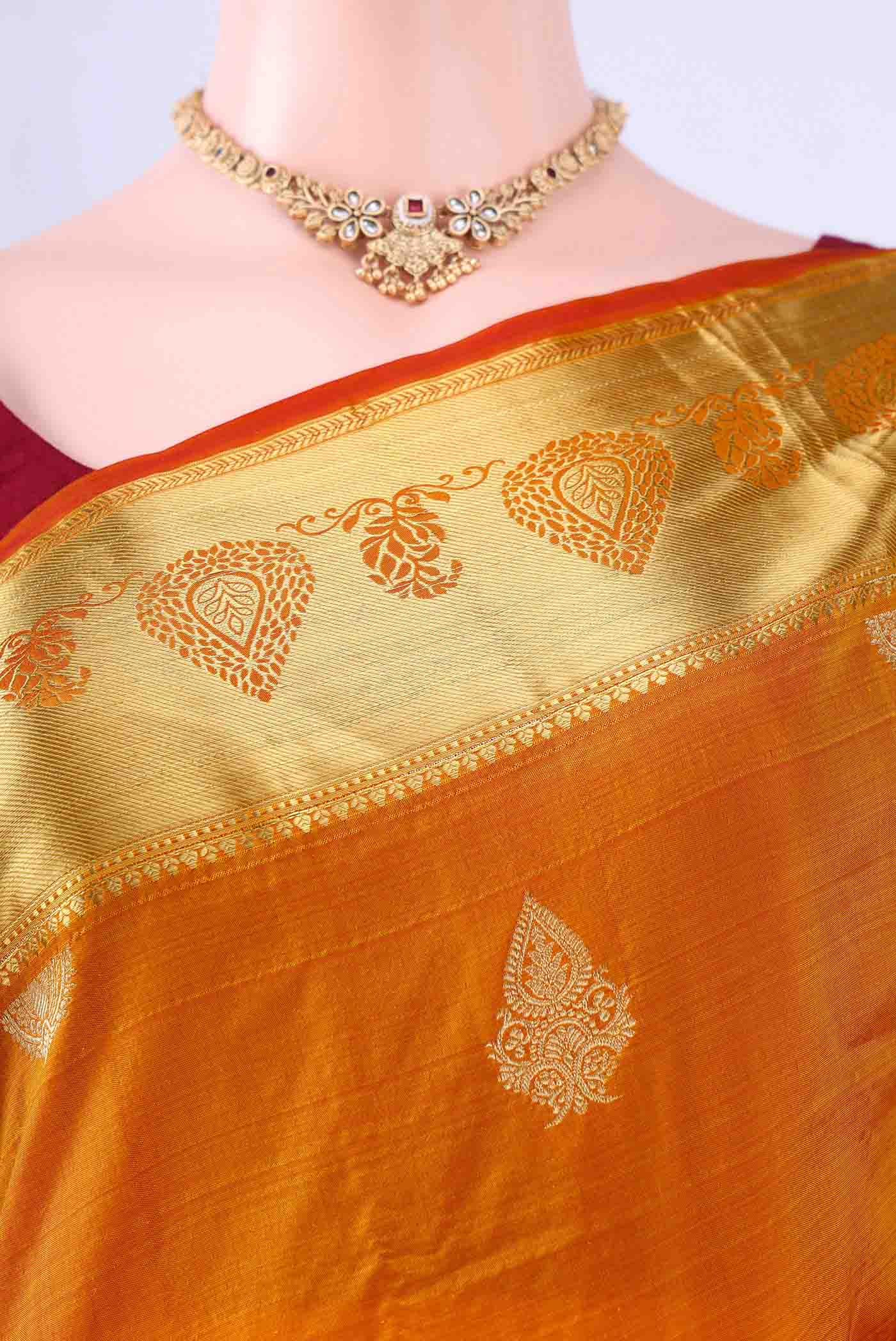 Brick Orange Blended Bangalore Silk Saree - Image 2