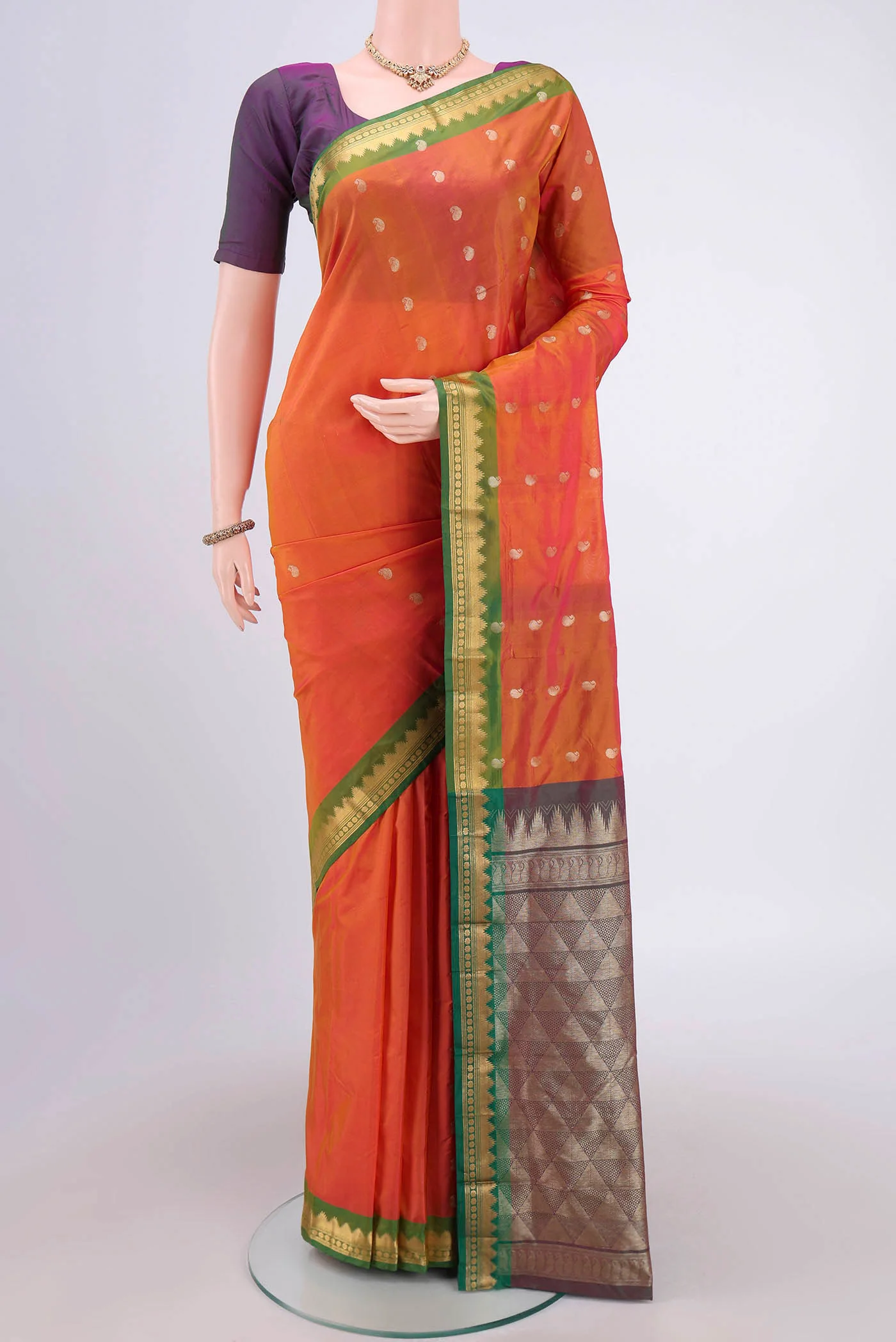 Orange Blended Bangalore Silk Saree