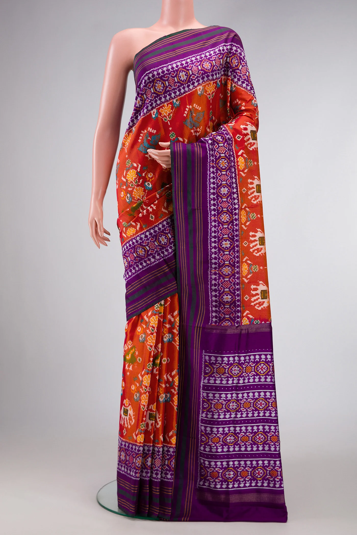 Brick Orange Double Ikat Saree