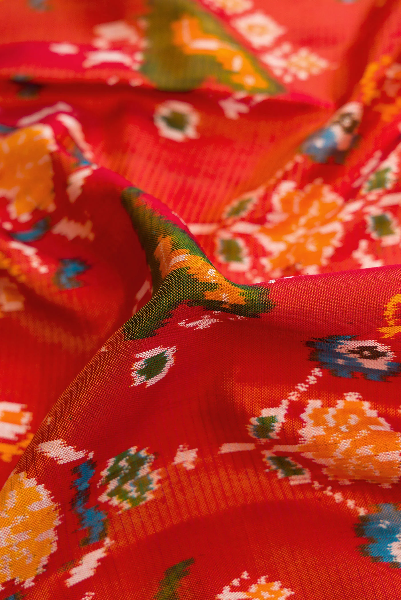 Brick Orange Double Ikat Saree - Image 2