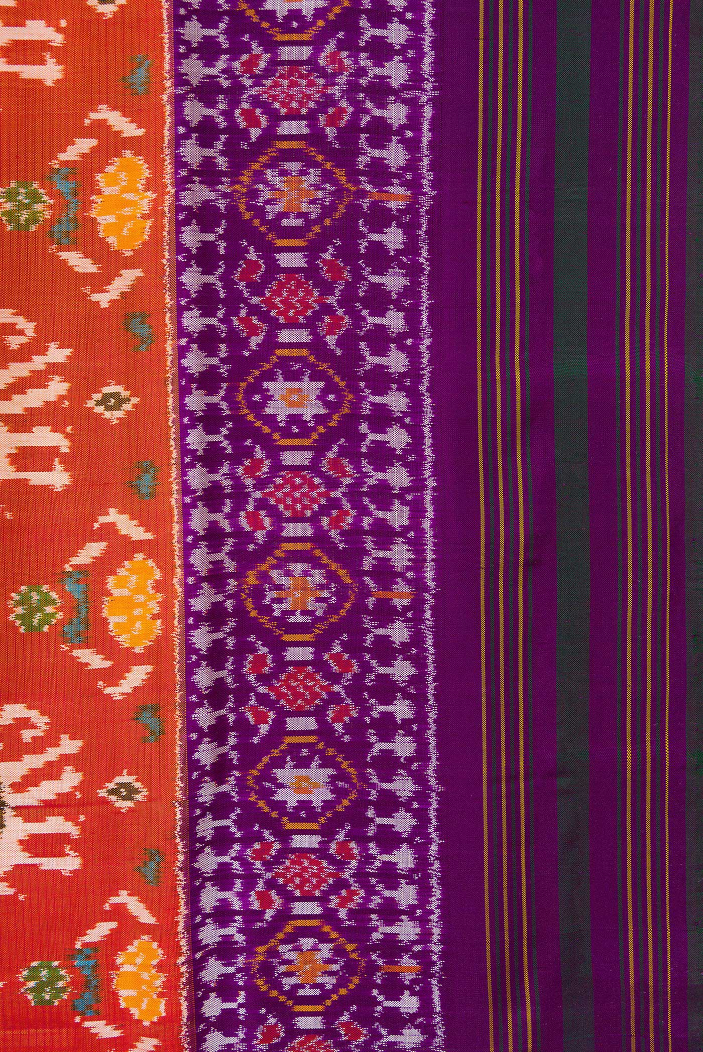 Brick Orange Double Ikat Saree - Image 3