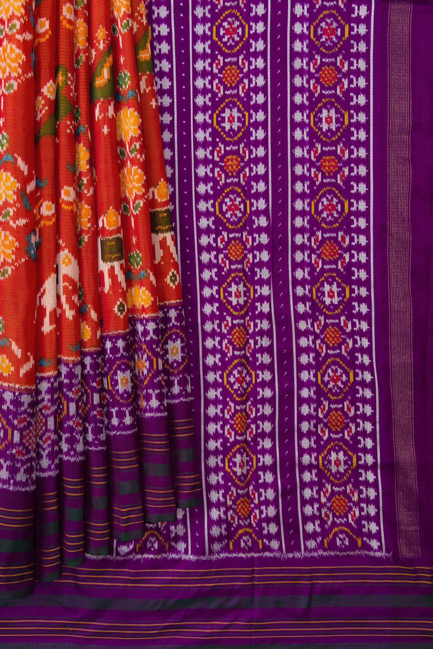 Brick Orange Double Ikat Saree - Image 4