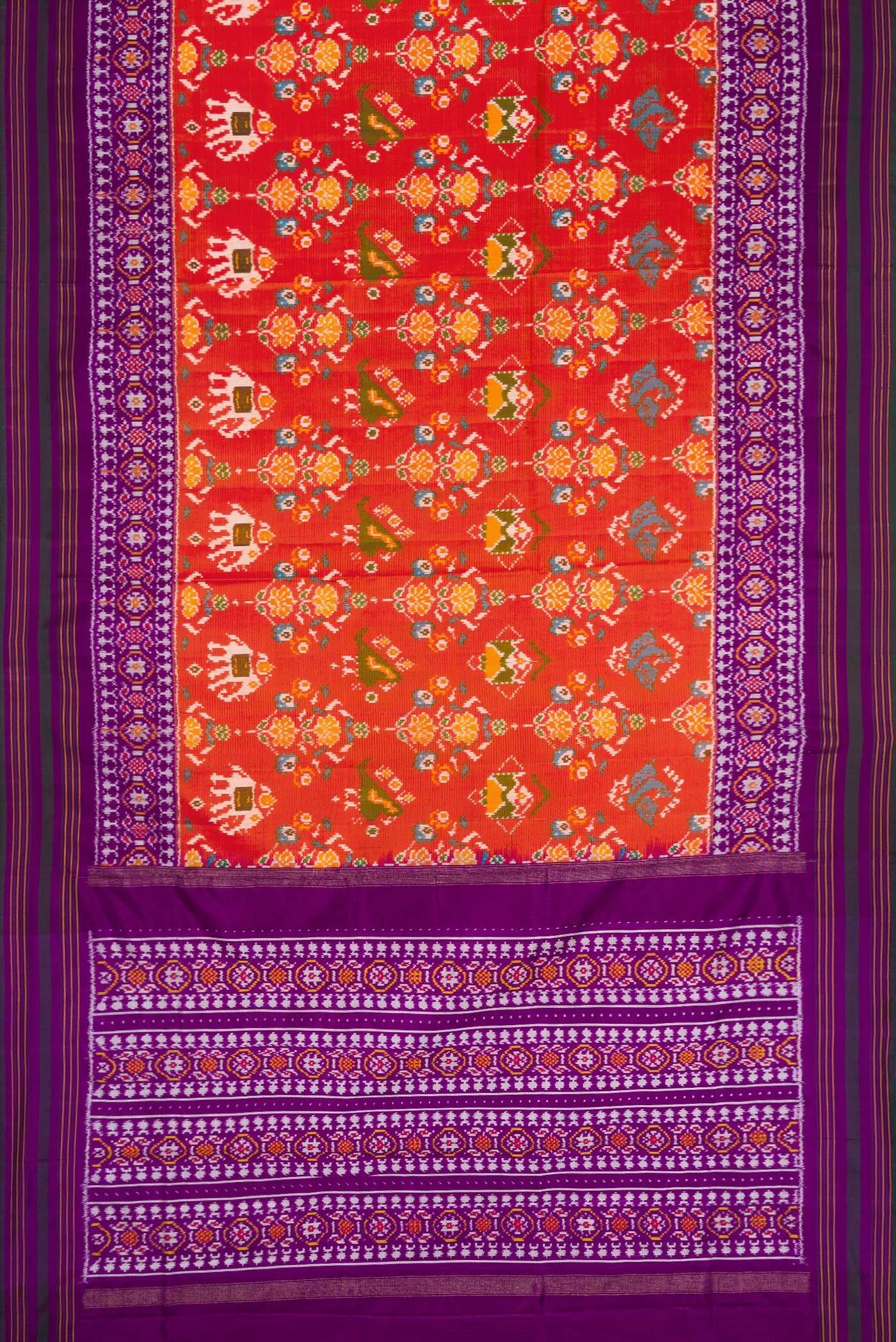 Brick Orange Double Ikat Saree - Image 6