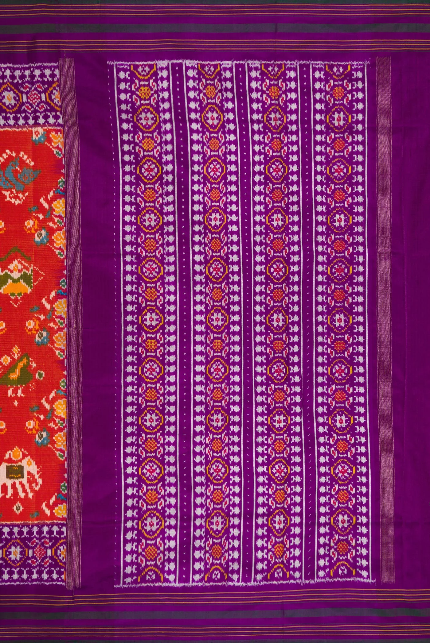 Brick Orange Double Ikat Saree - Image 7