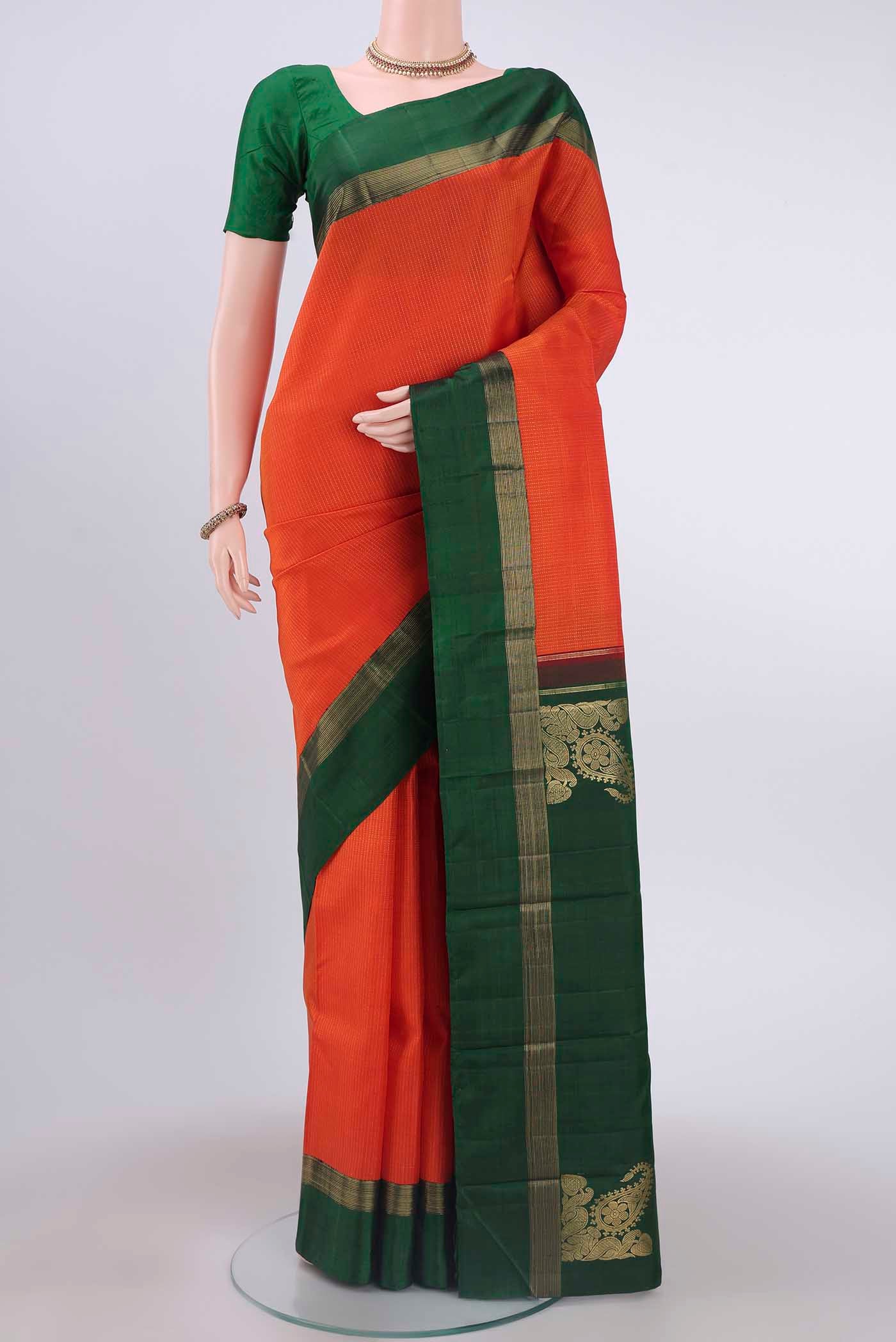 Brick Orange Dual Tone Kanjivaram Saree