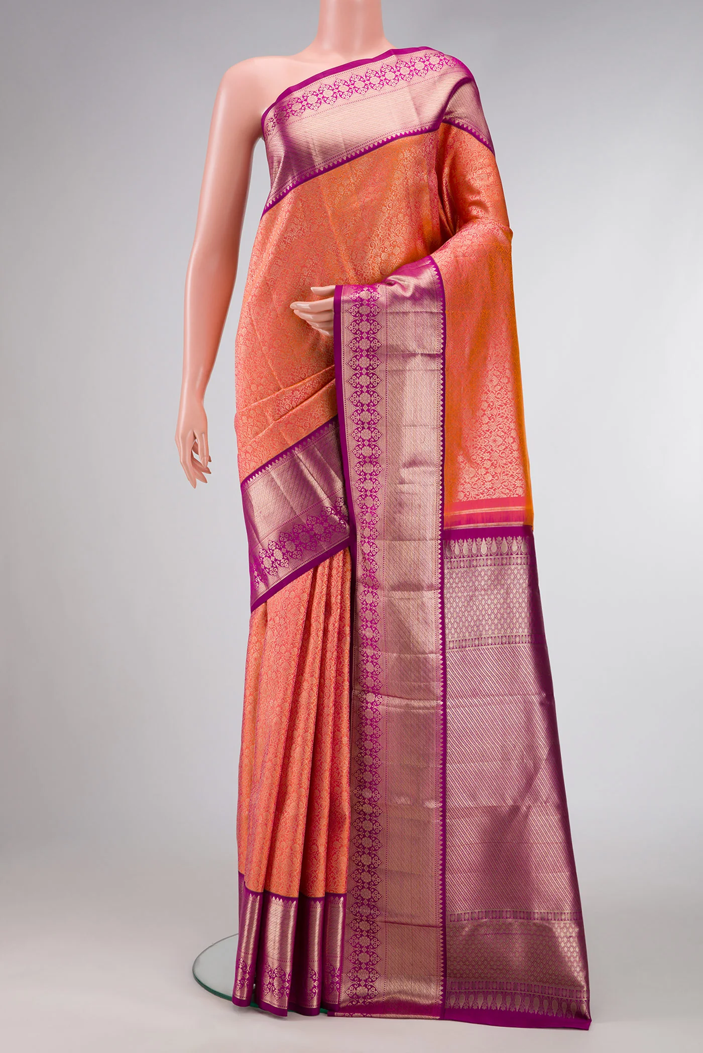Orange Dual Tone Kanchipuram Silk Saree